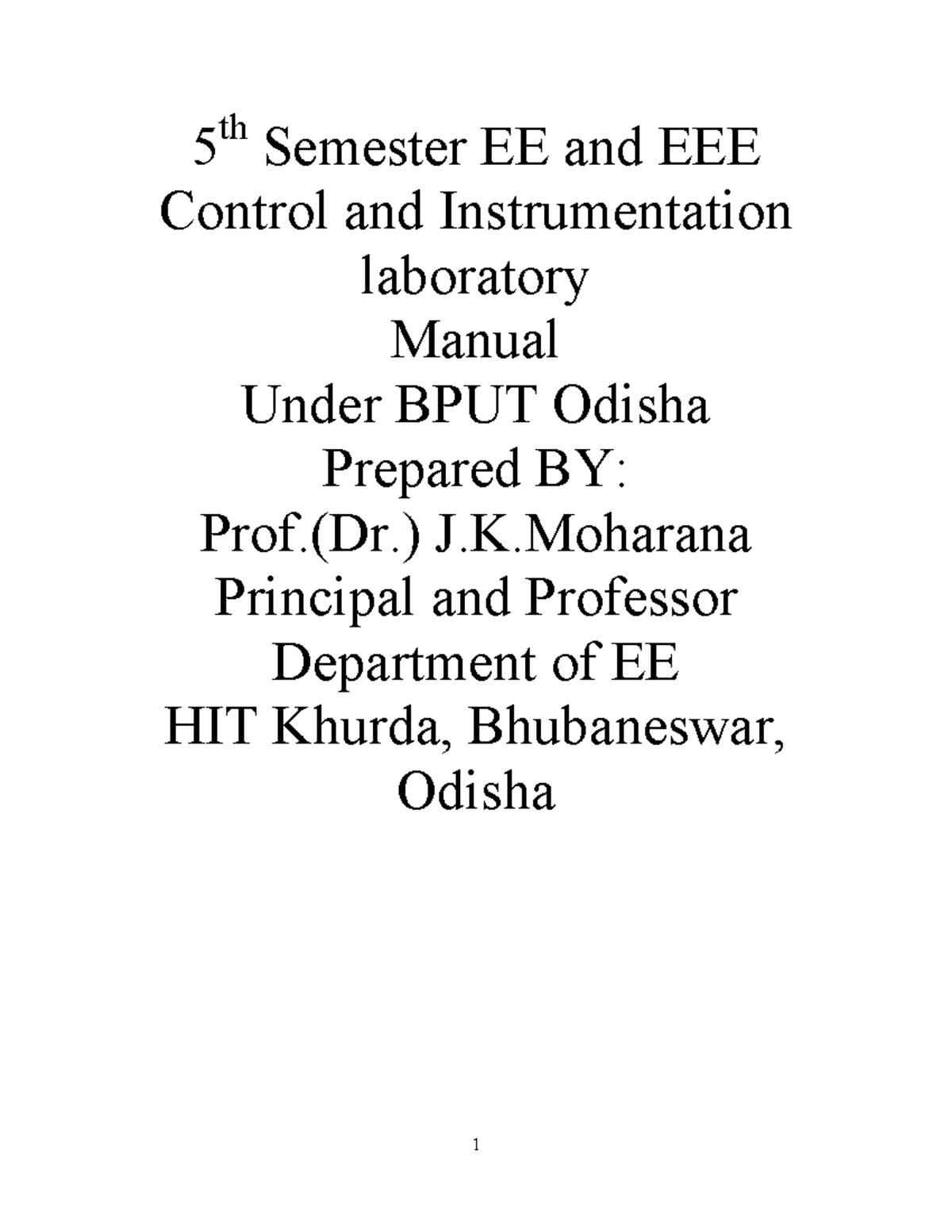 Control Lab Manual for EE and Instrumentation (BPUT) - 5th Semester ...