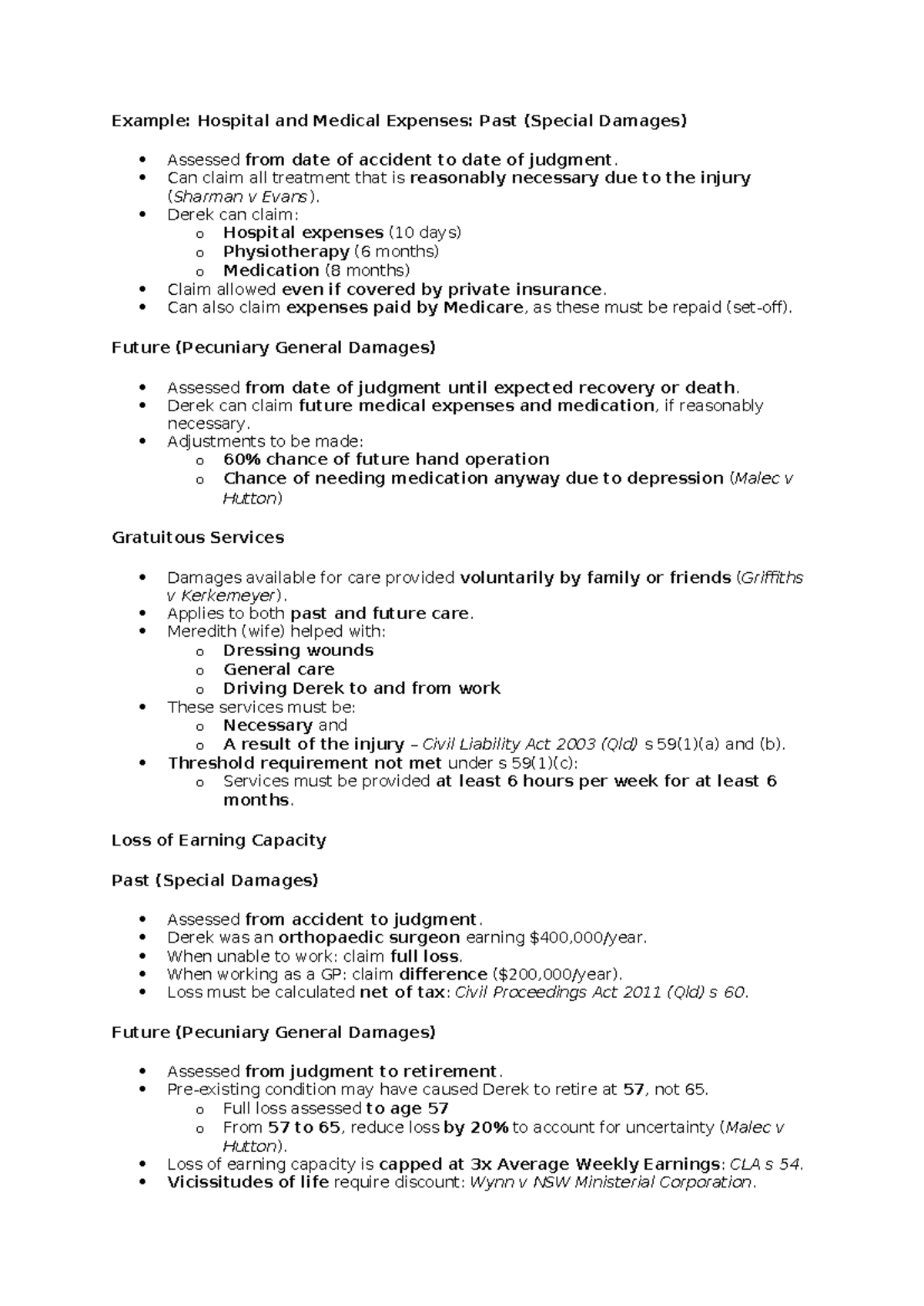 Hospital and Medical Expenses: Special Damages Analysis (Example) - Studocu