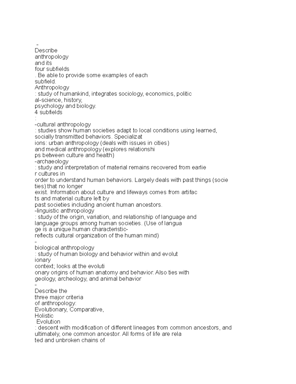 ANTH 196 Exam 1 Study Guide: Key Concepts in Anthropology & Evolution ...