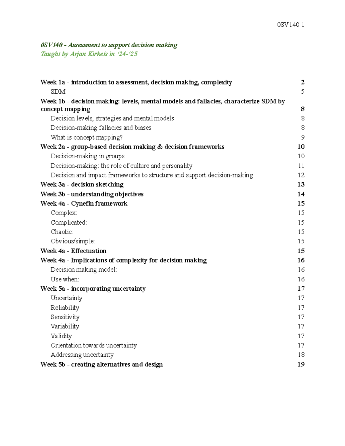 0SV140 SDM Lecture Notes: Insights for Assessment & Decision Making ...