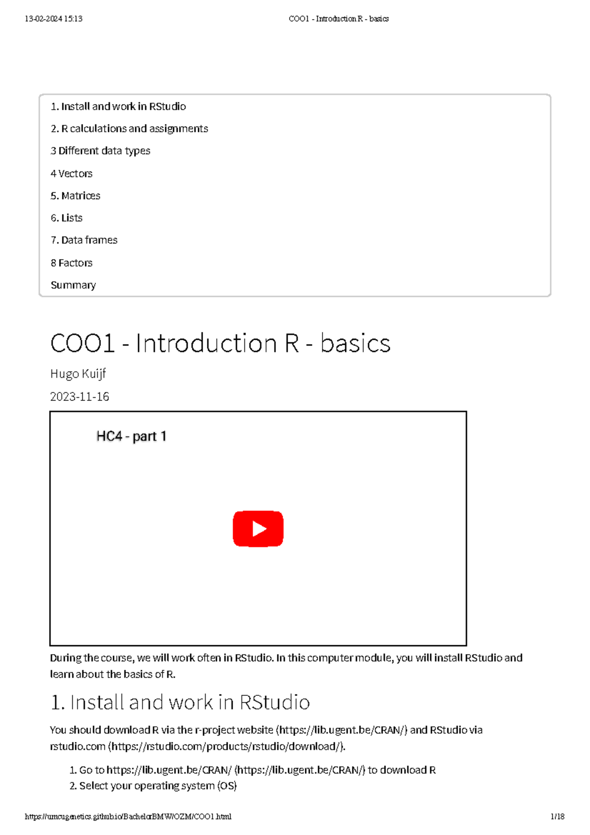 COO1 - Introduction to R: Basics and Data Structures - Studeersnel