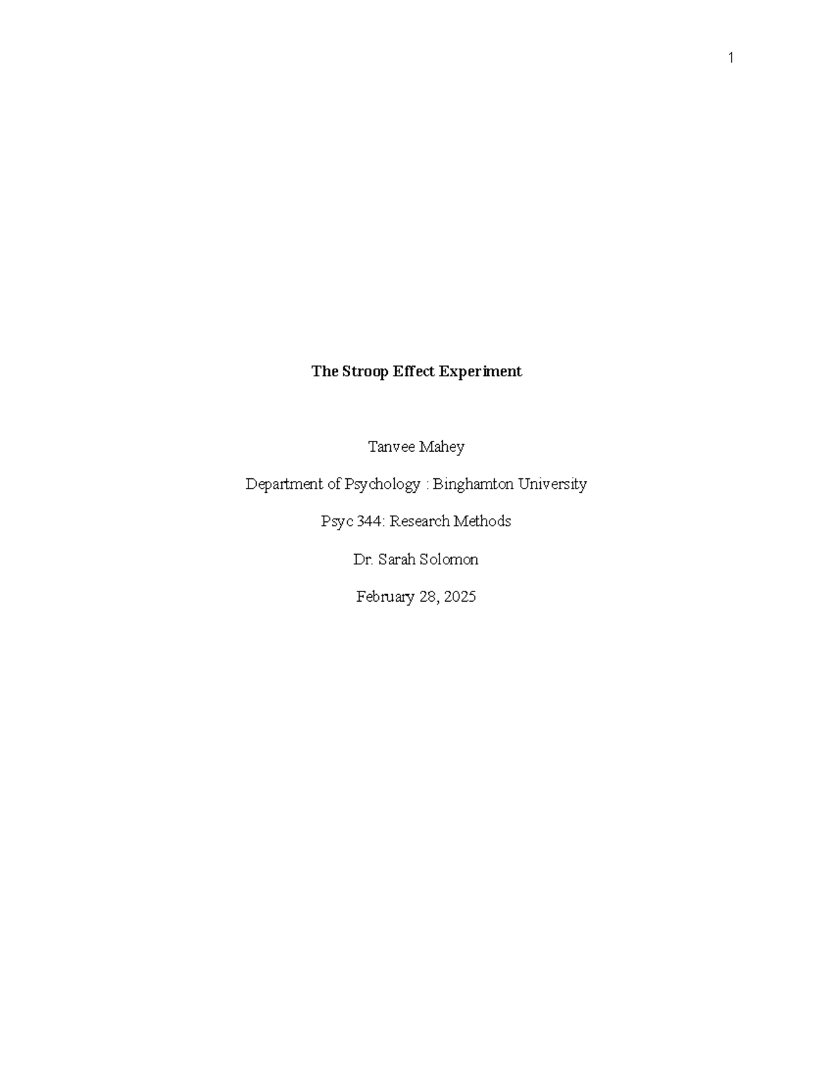 PSYC 344: The Stroop Effect Experiment Analysis and Findings - Studocu