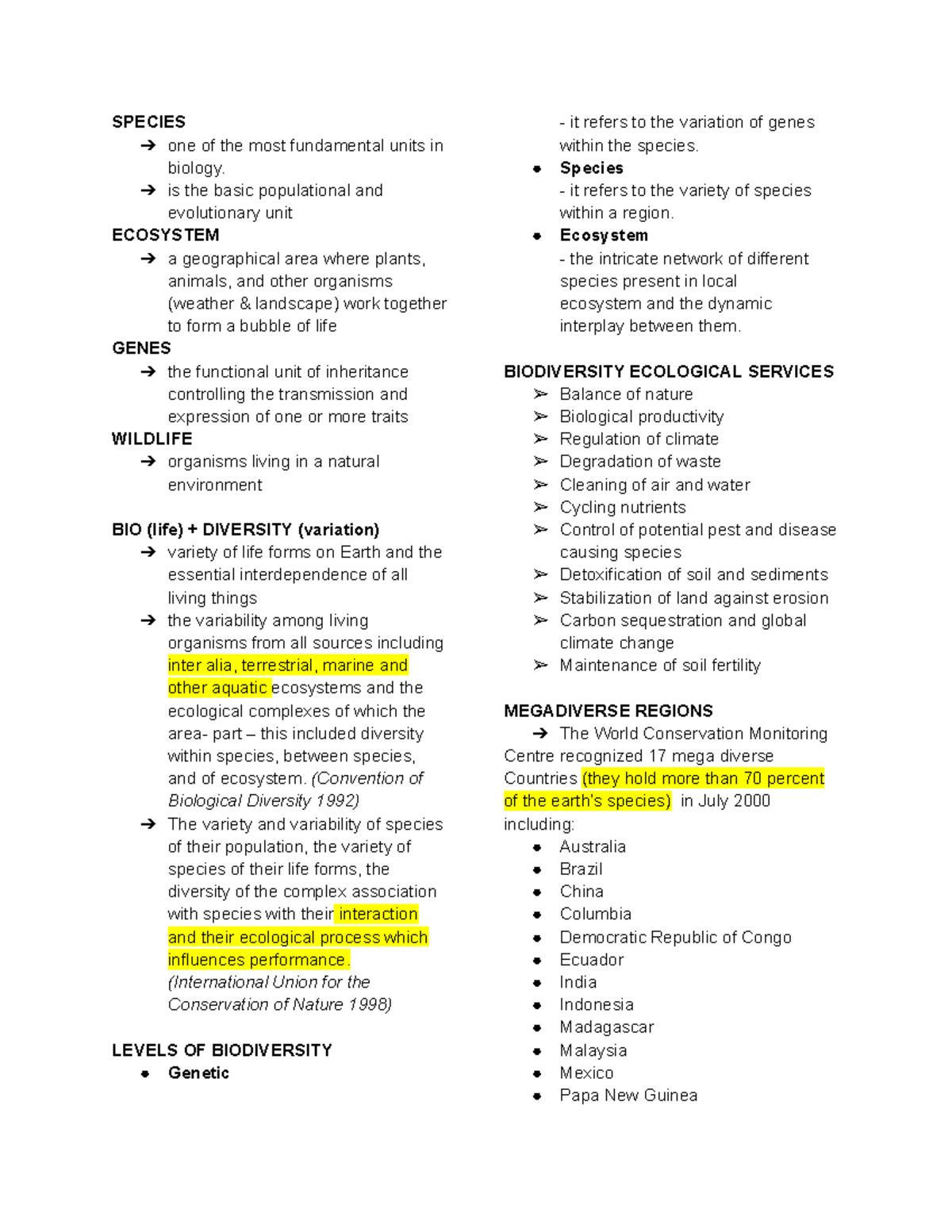 STS 101: Final Exam Reviewer on Biodiversity and Ecosystems - Studocu