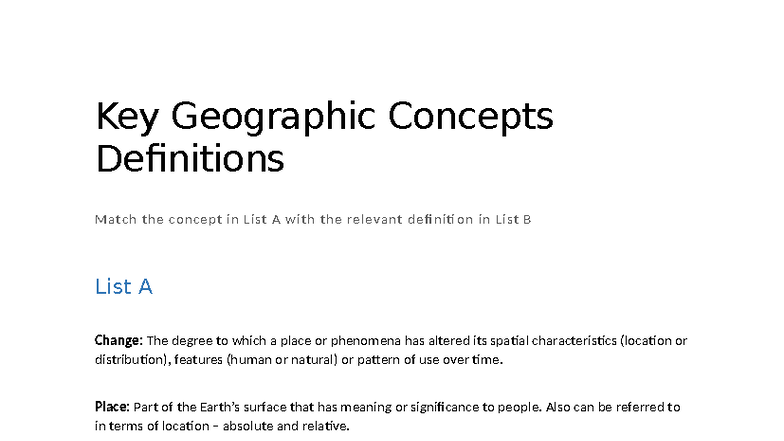 Geography 101: Key Concepts & Definitions Overview - Studocu