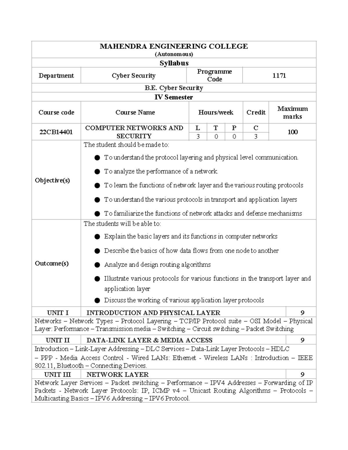 CNS Syllabus: B.E. Cyber Security - Computer Networks & Security ...