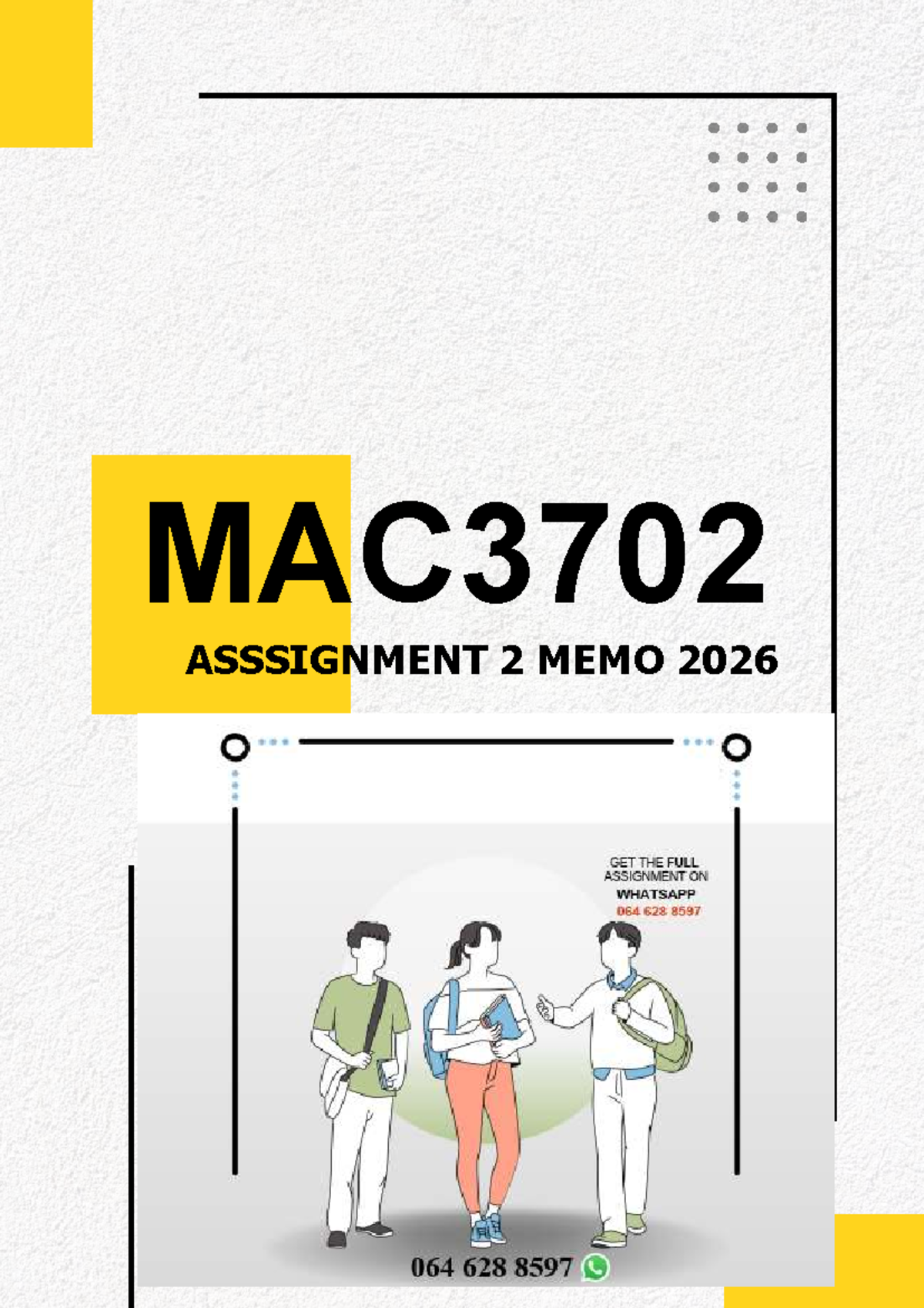 MAC3702 Assignment 2 Memo 2026 - Due 22 April 2026 - Studocu