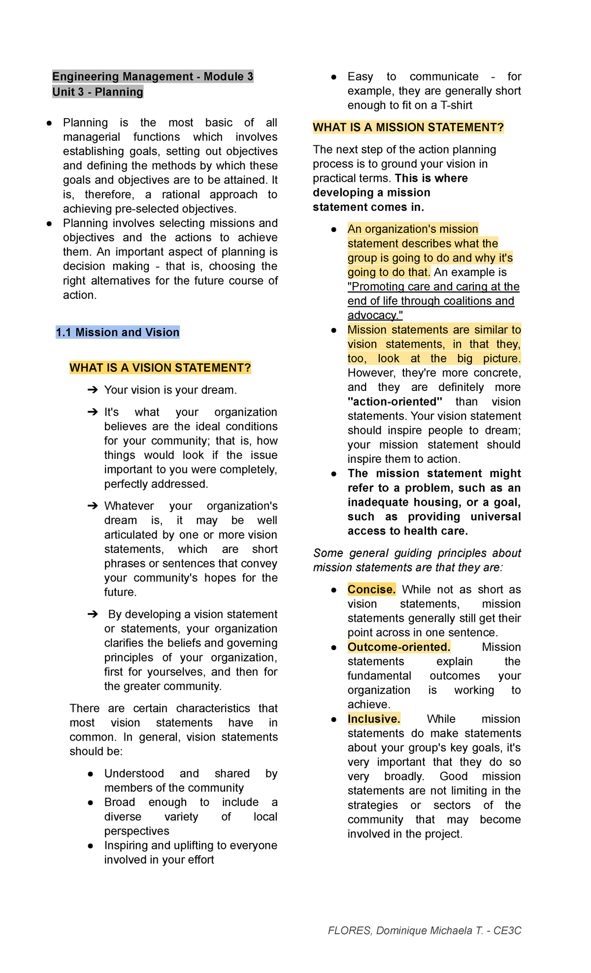 Eng Man M3 Planning & Strategy: Vision, Mission, & SWOT Analysis - Studocu