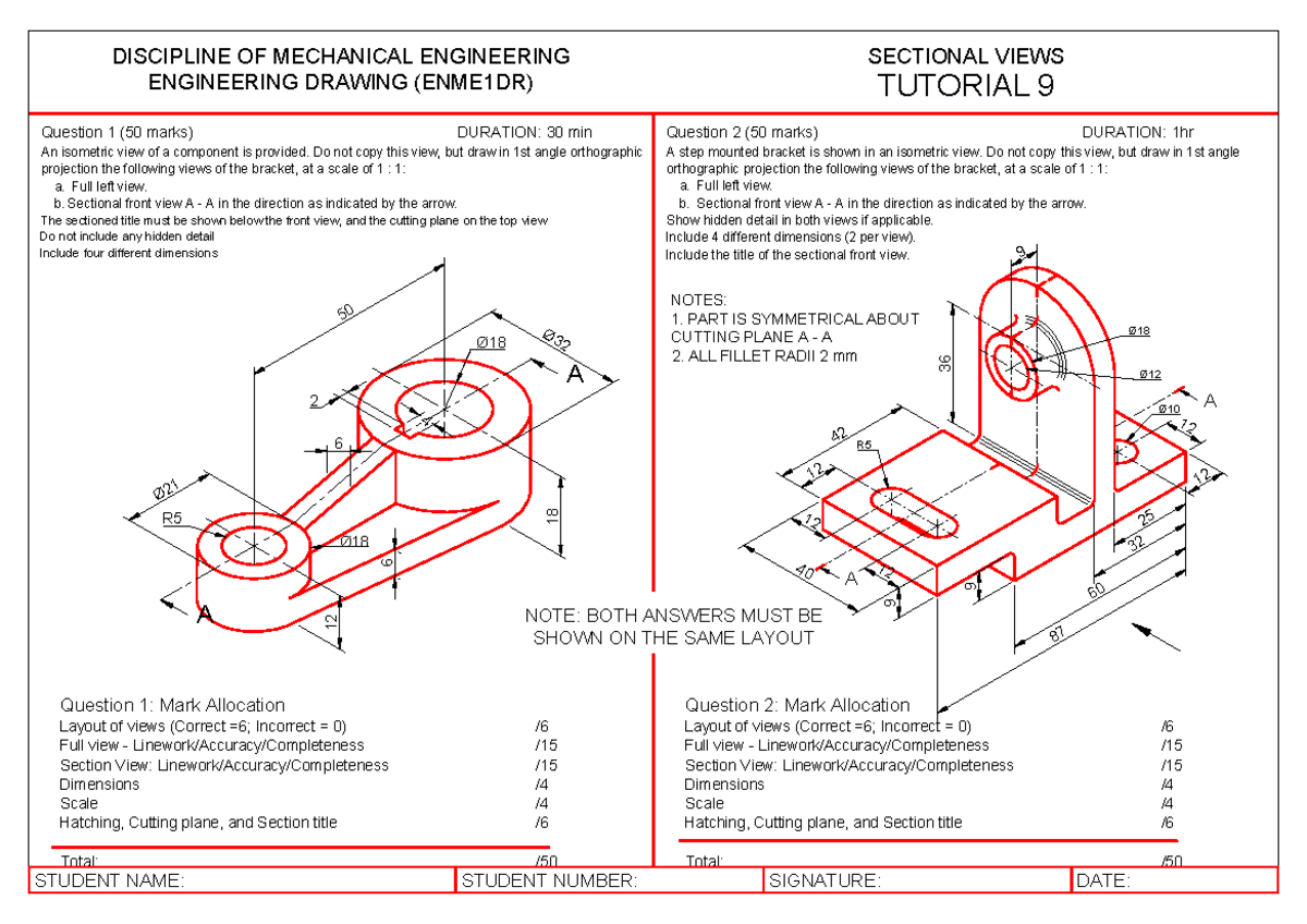 TUT 9 - ENME1DR Engineering Drawing Tutorial on Orthographic ...