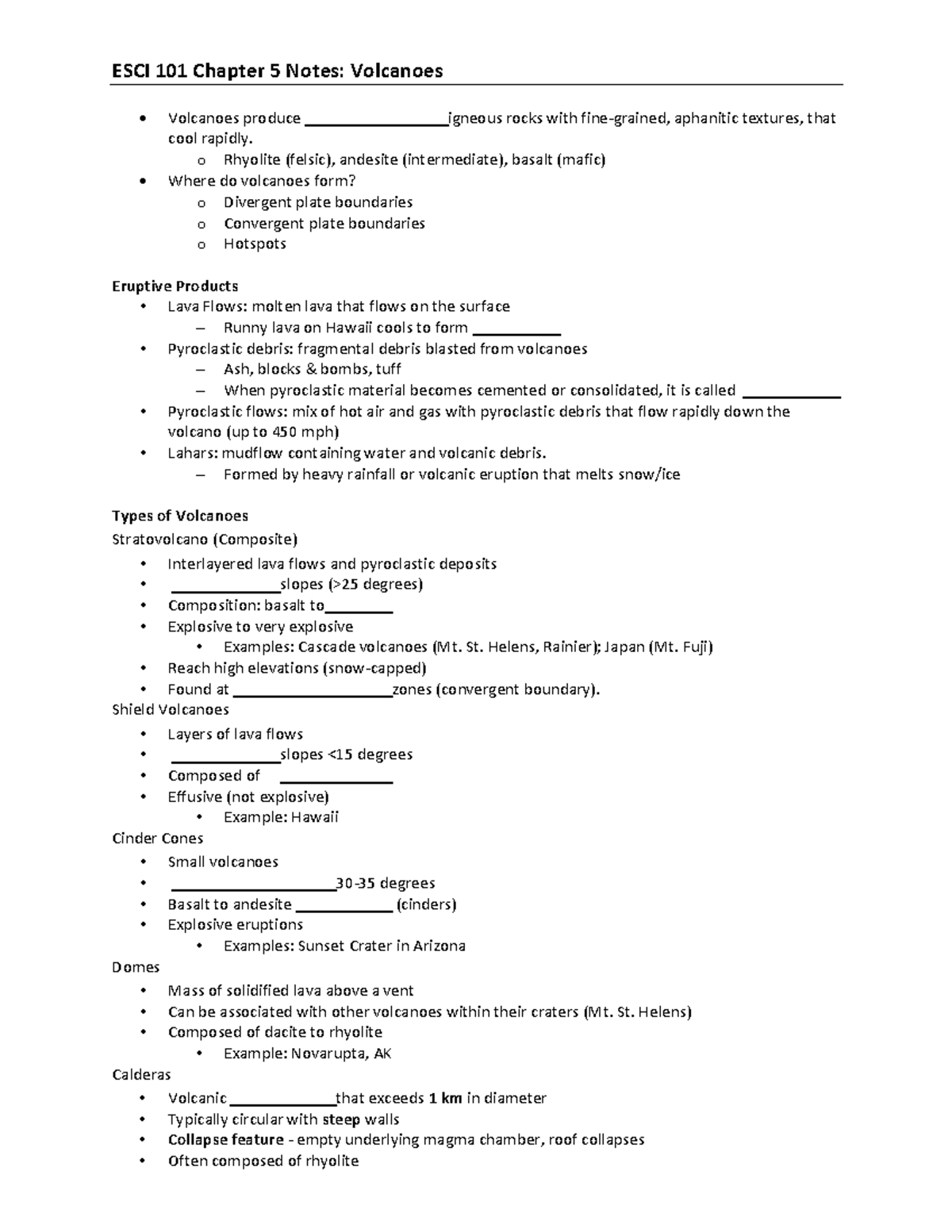 101 Ch5 Volcanoes - Lecture notes 5 - ESCI 101 Chapter 5 Notes ...