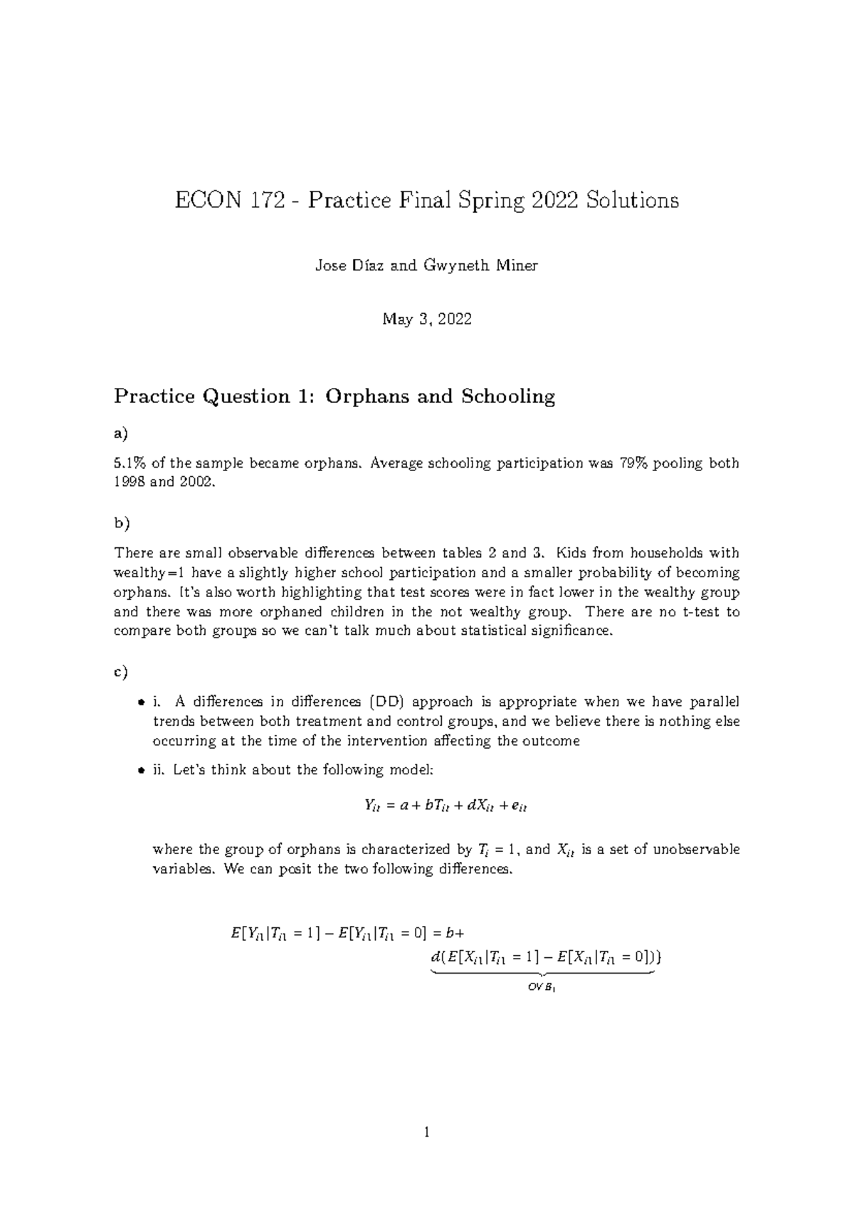 ECON 172 Sp22 Practice Final Exam Solutions and Analysis - Studocu