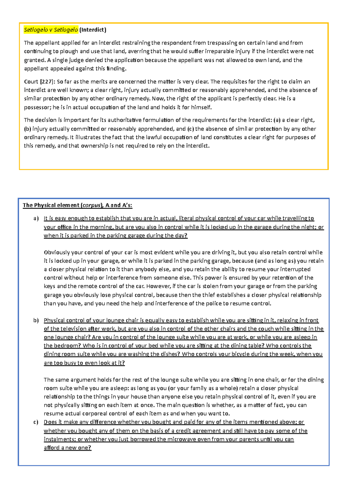 IURI272 Case Law Notes: Interdicts and Spoliation Remedies - Studocu
