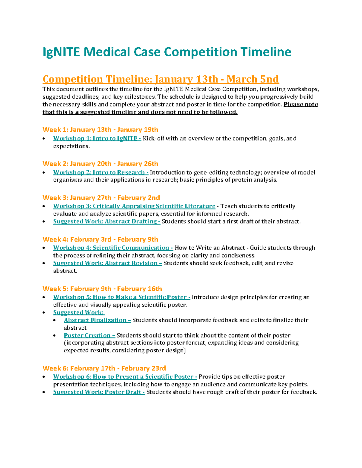 Case Study TImeline Prep - IgNITE Medical Case Competition Timeline ...
