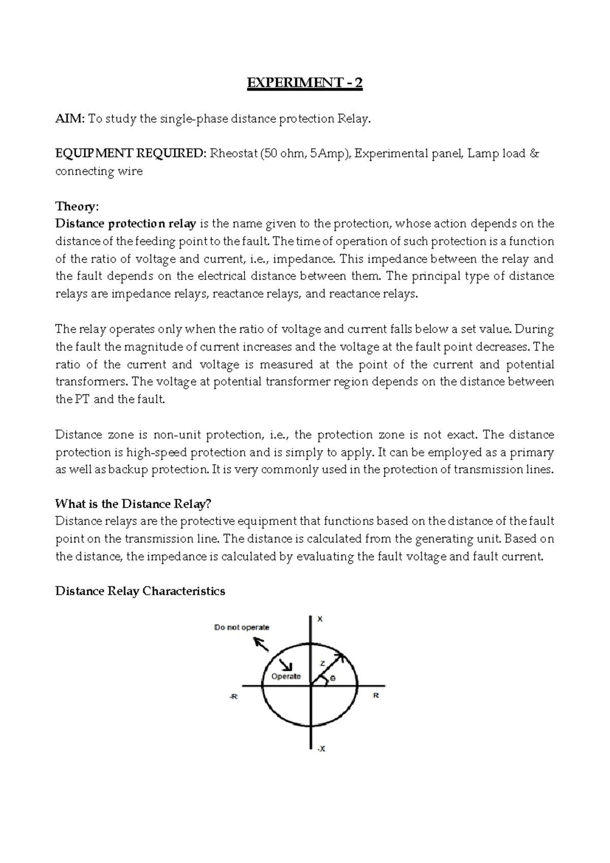 Lab 3: Distance Protection Relay Experiment and Analysis - Studocu