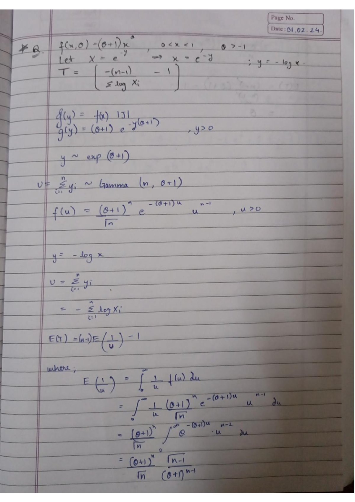 Statistical Inference Notes for Course STAT 101: Sufficient Statistics ...