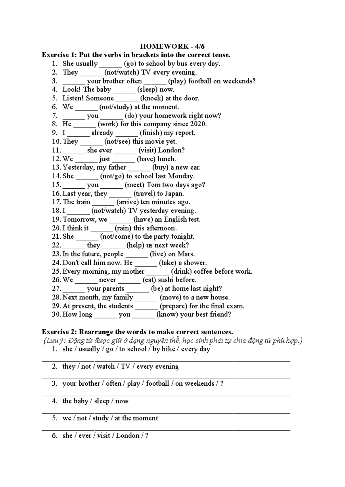 Homework - 4 6: Exercise on Verb Tenses and Sentence Structure - Studocu