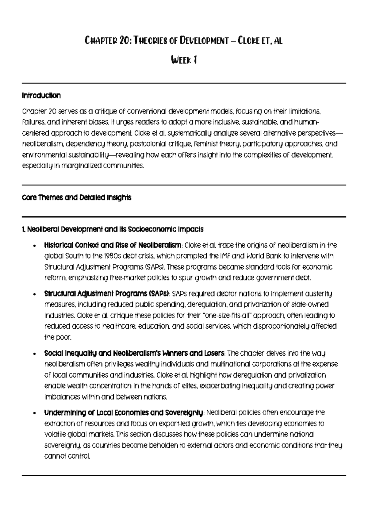 Section A Week 1-4 Readings Summary - CHAPTER 20: THEORIES OF ...