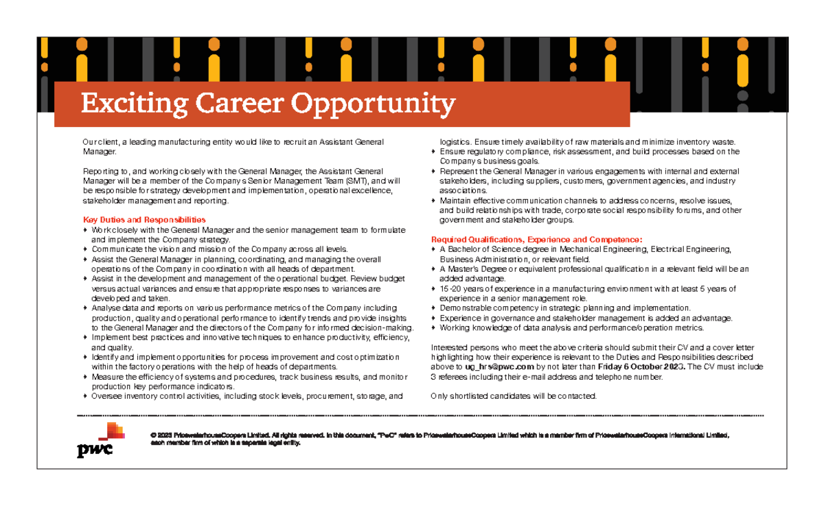Assistant General Manager Job Ad - Fin 2509 - Studocu