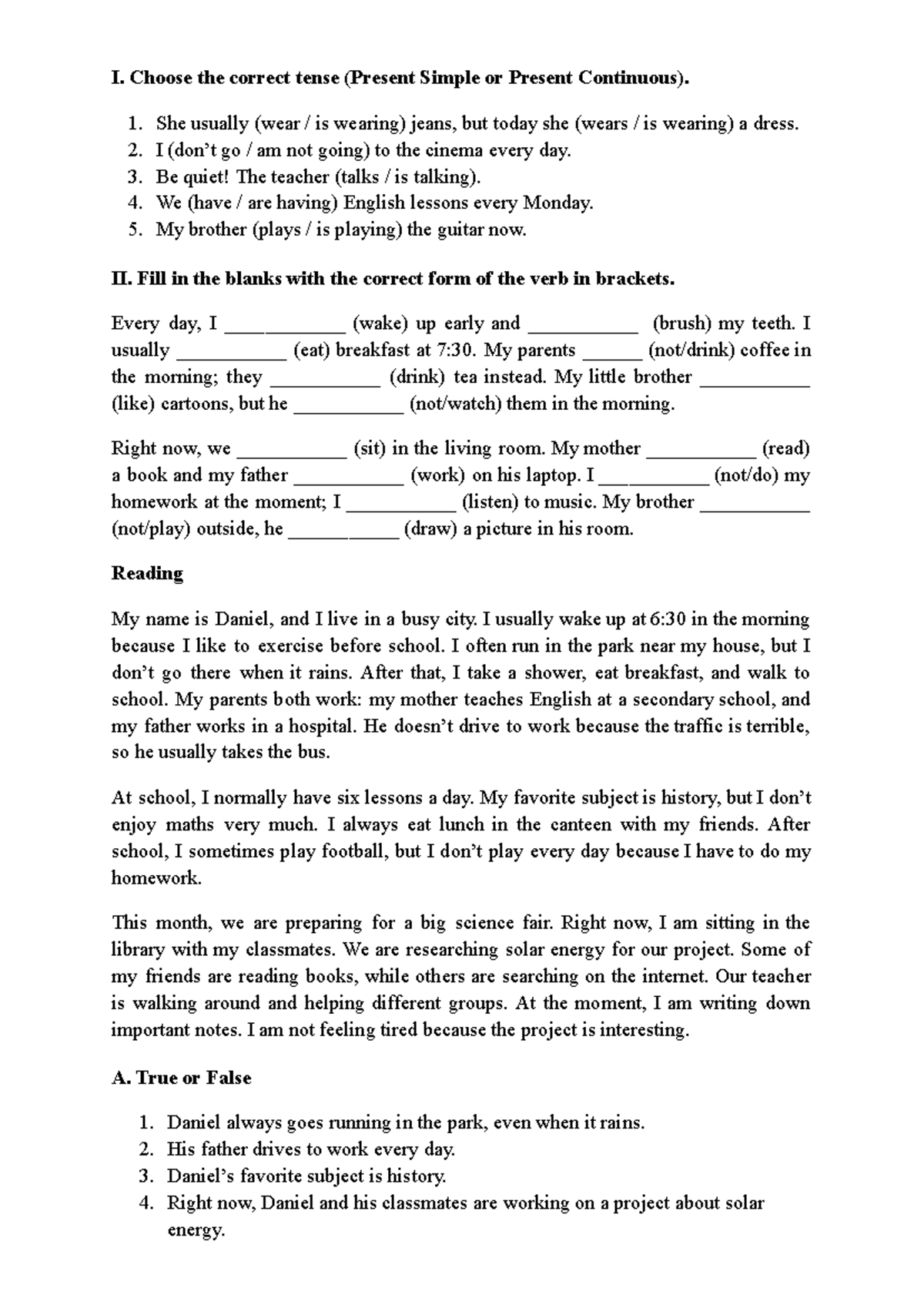 Preket Review - Grammar Practice: Tenses & Daily Routines - Document Preview