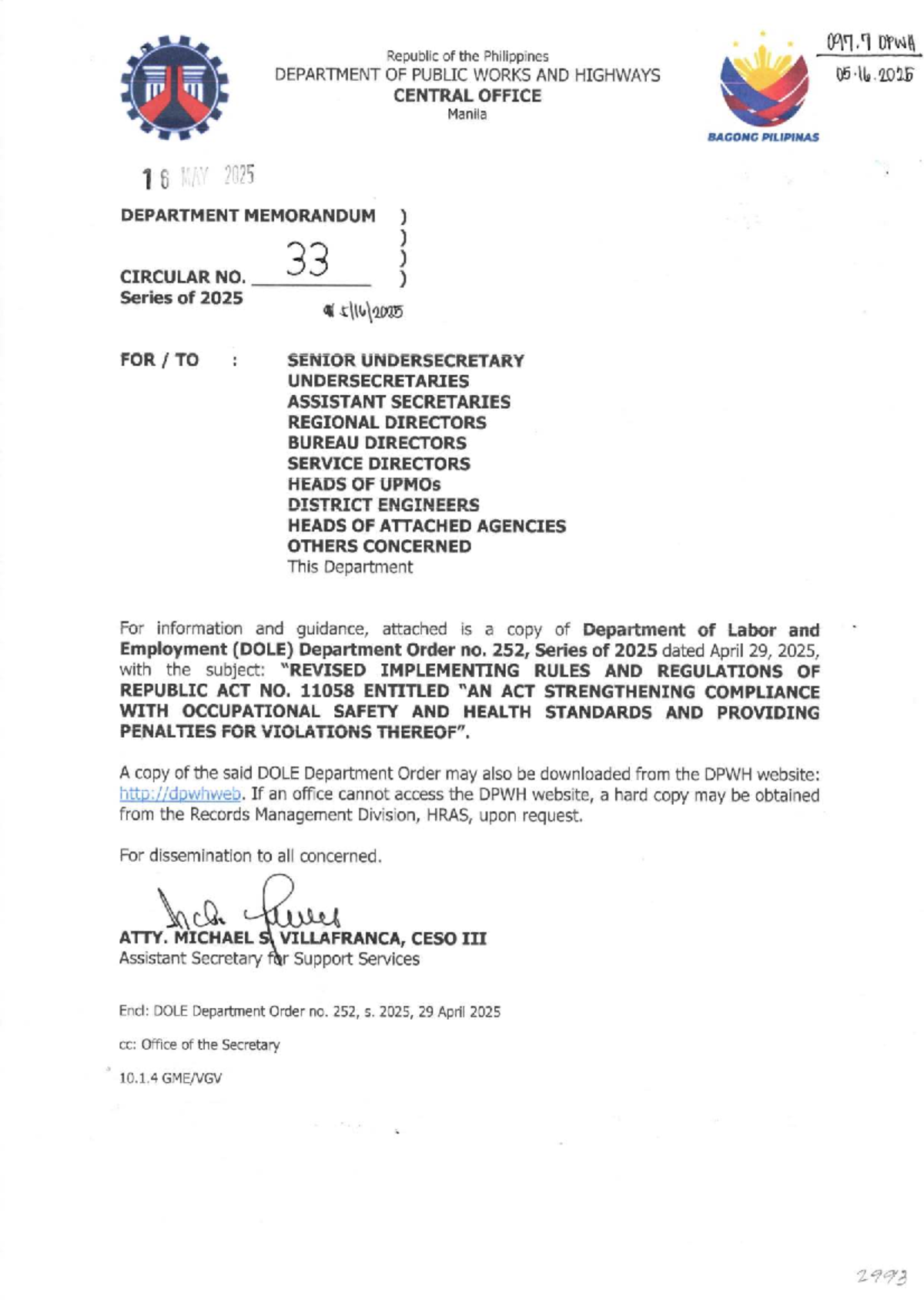 DOLE Department Order No. 252: Revised OSH Regulations for RA 11058 ...