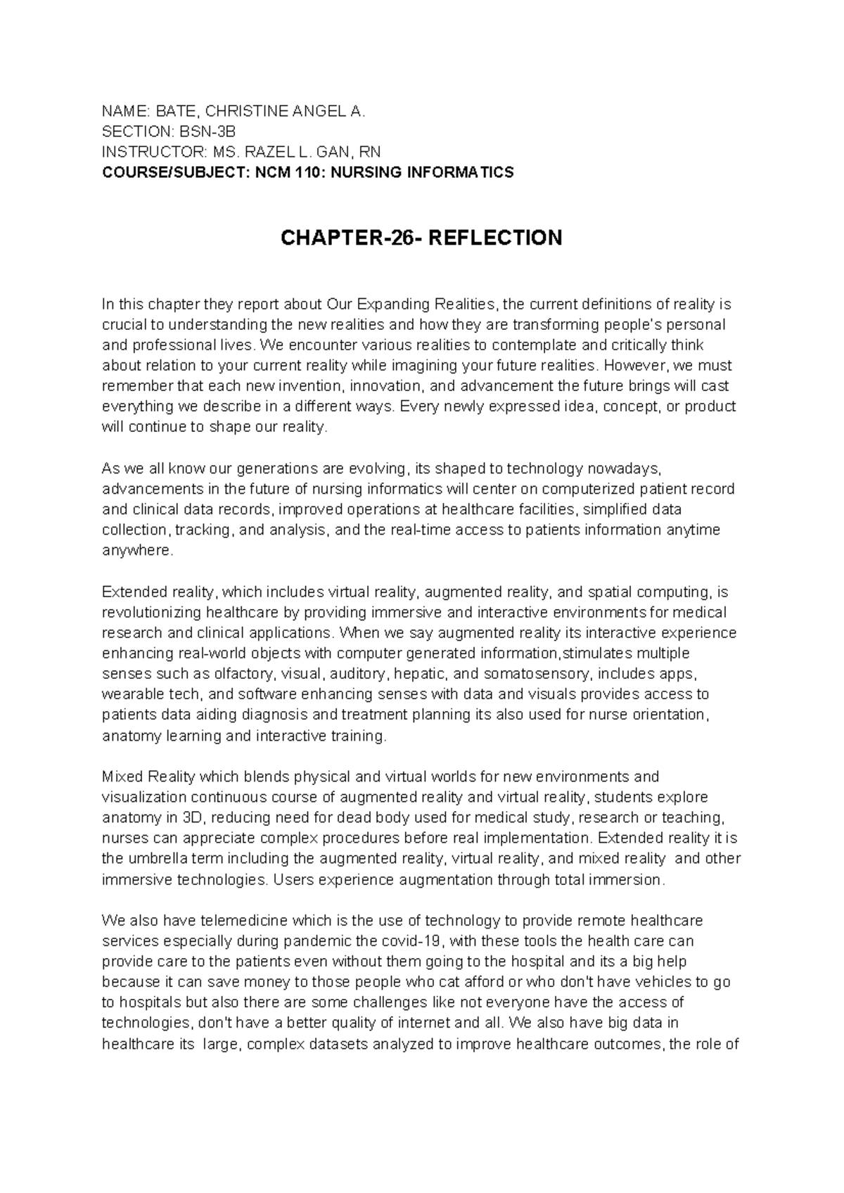 NCM 110: Reflection on Our Expanding Realities in Nursing Informatics ...
