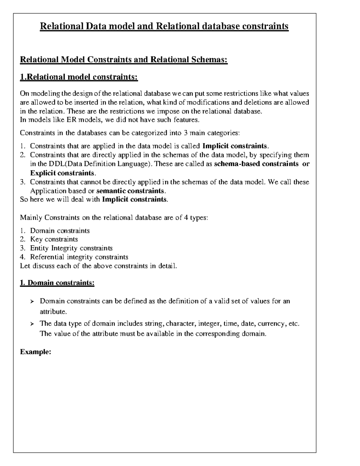 Dbms Unit-2: Relational Model Constraints and Database Design ...