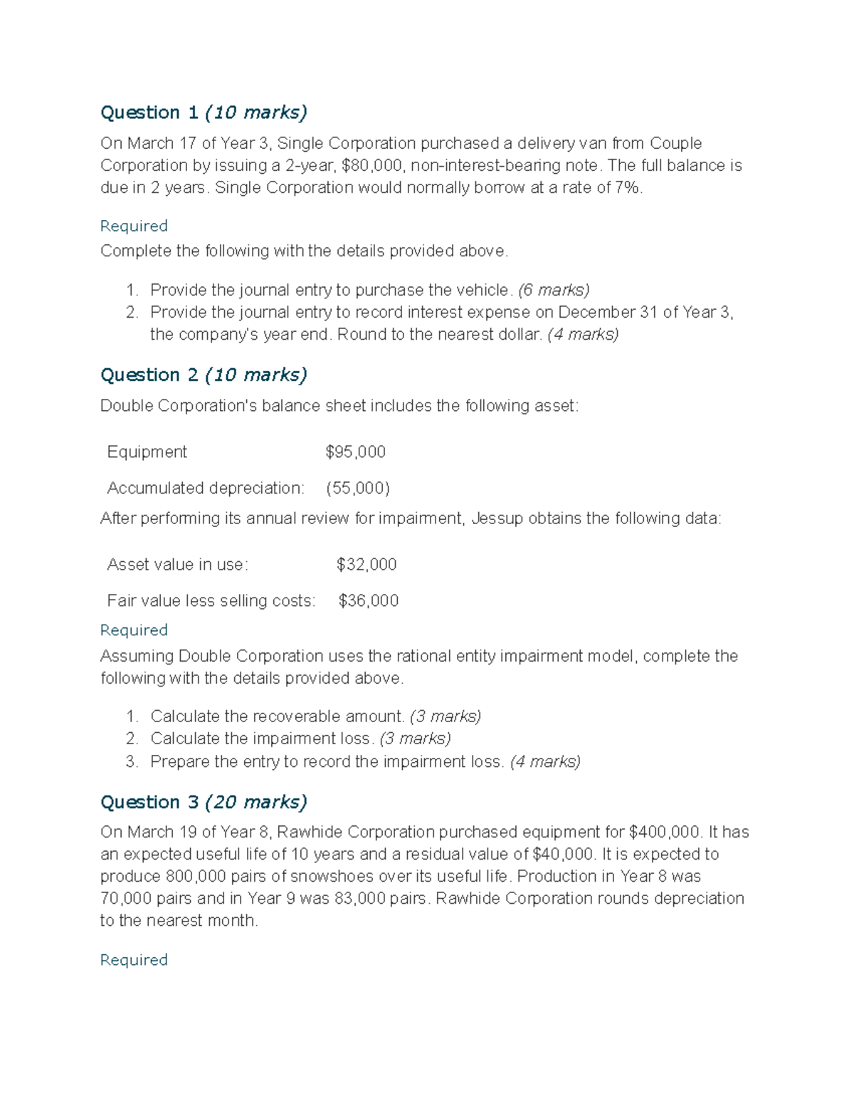 Accounting Journal Entries and Impairment Calculations (ACCT 101) - Studocu