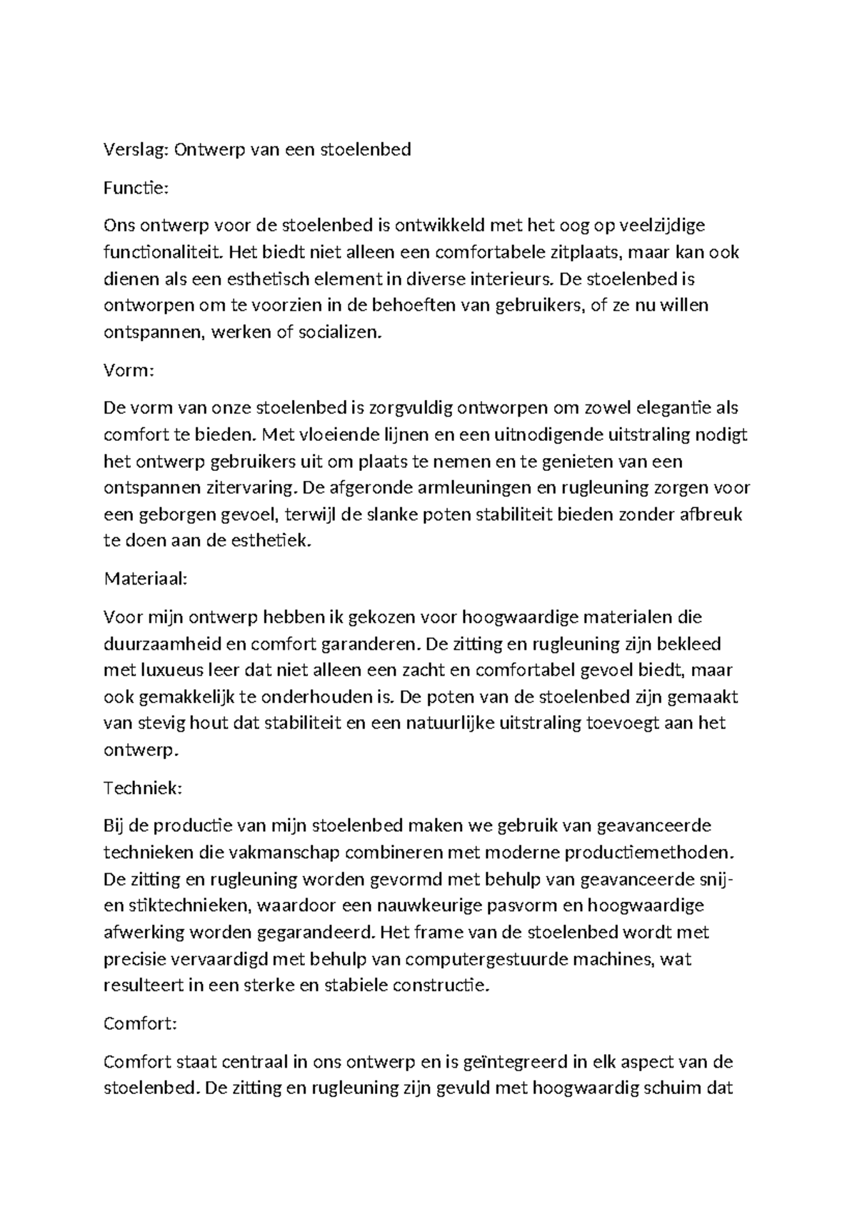 Verslag Ontwerp Stoelenbed: Functionaliteit en Comfort - Studeersnel