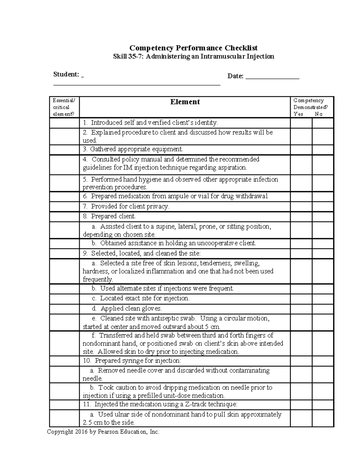 Berman 10e Skill 35-07: Intramuscular Injection Checklist - Studocu