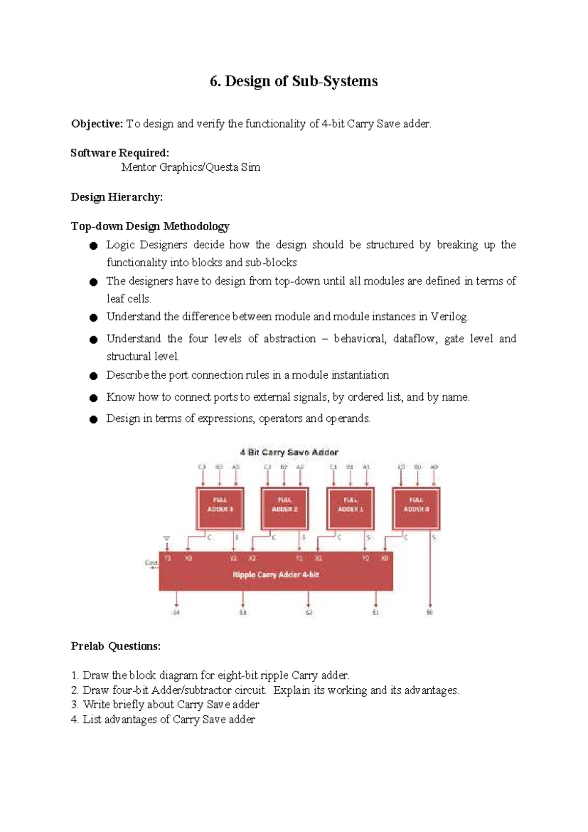 Design of Combinational Circuits: Four Bit Ripple Carry Adder - Studocu