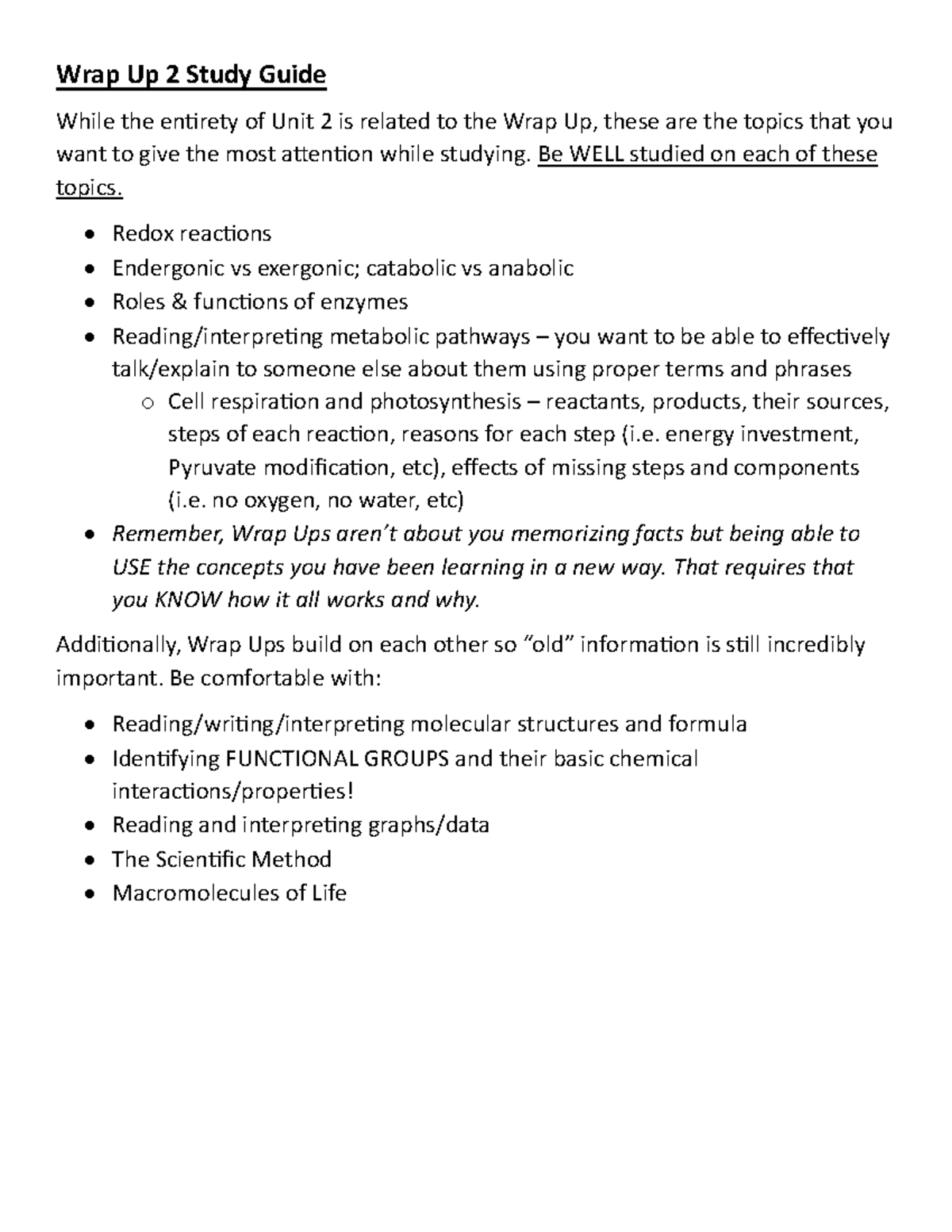 Unit 2 Wrap Up Study Guide: Key Topics in Biochem & Metabolism - Studocu