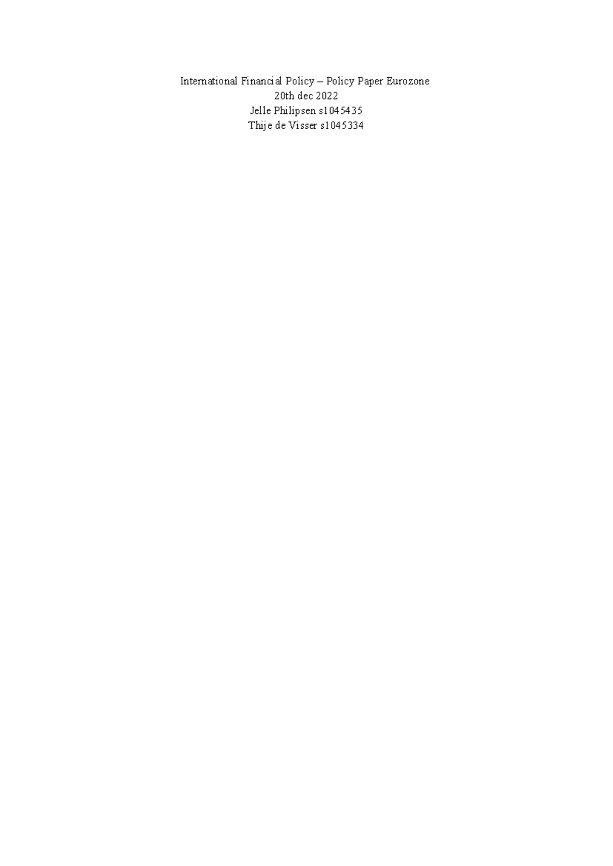 IFP Policy Paper - Eurozone goede - International Financial Policy ...