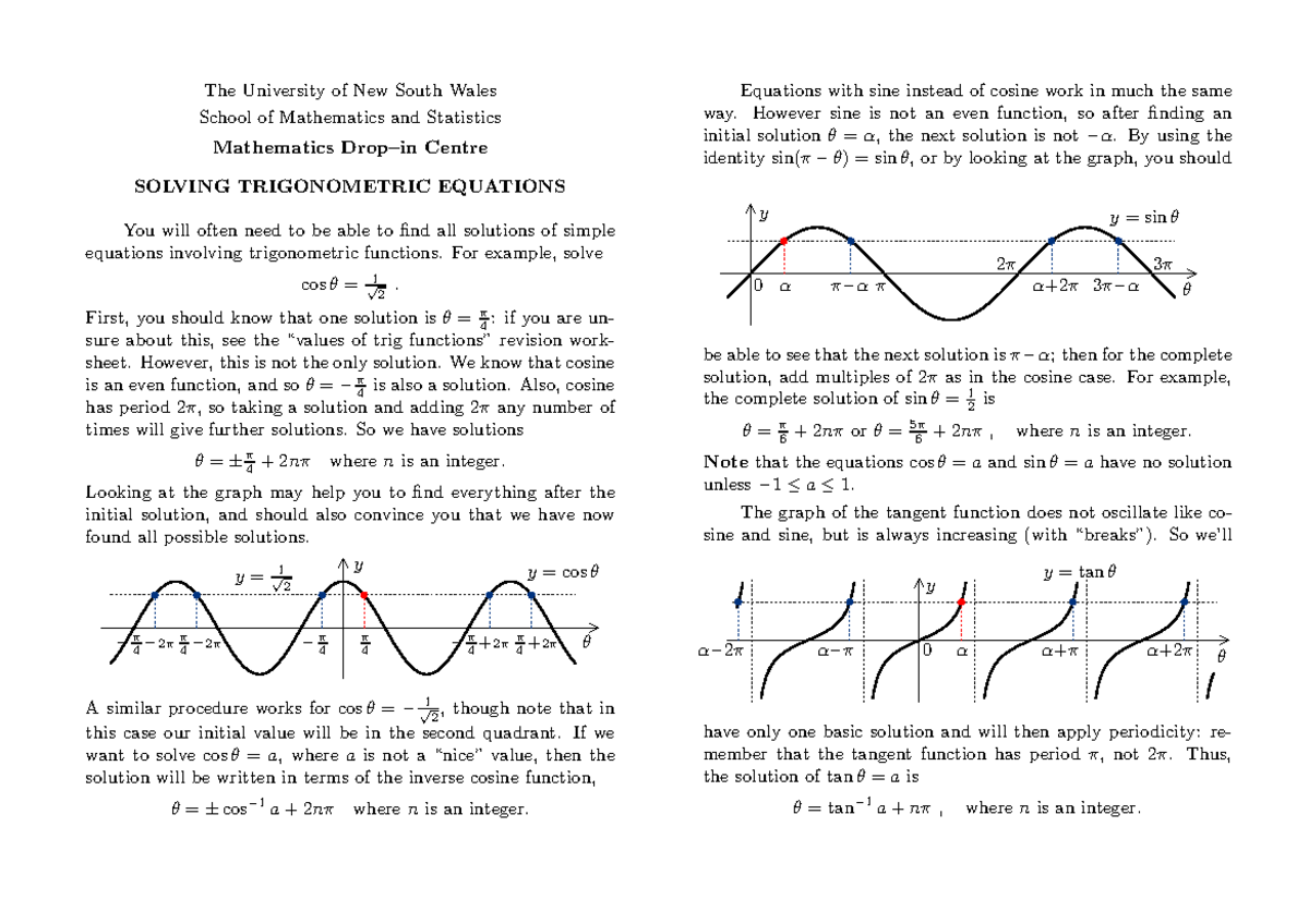 2022 01 Science Maths Trig Equations: Sine and Cosine Solutions - Studocu