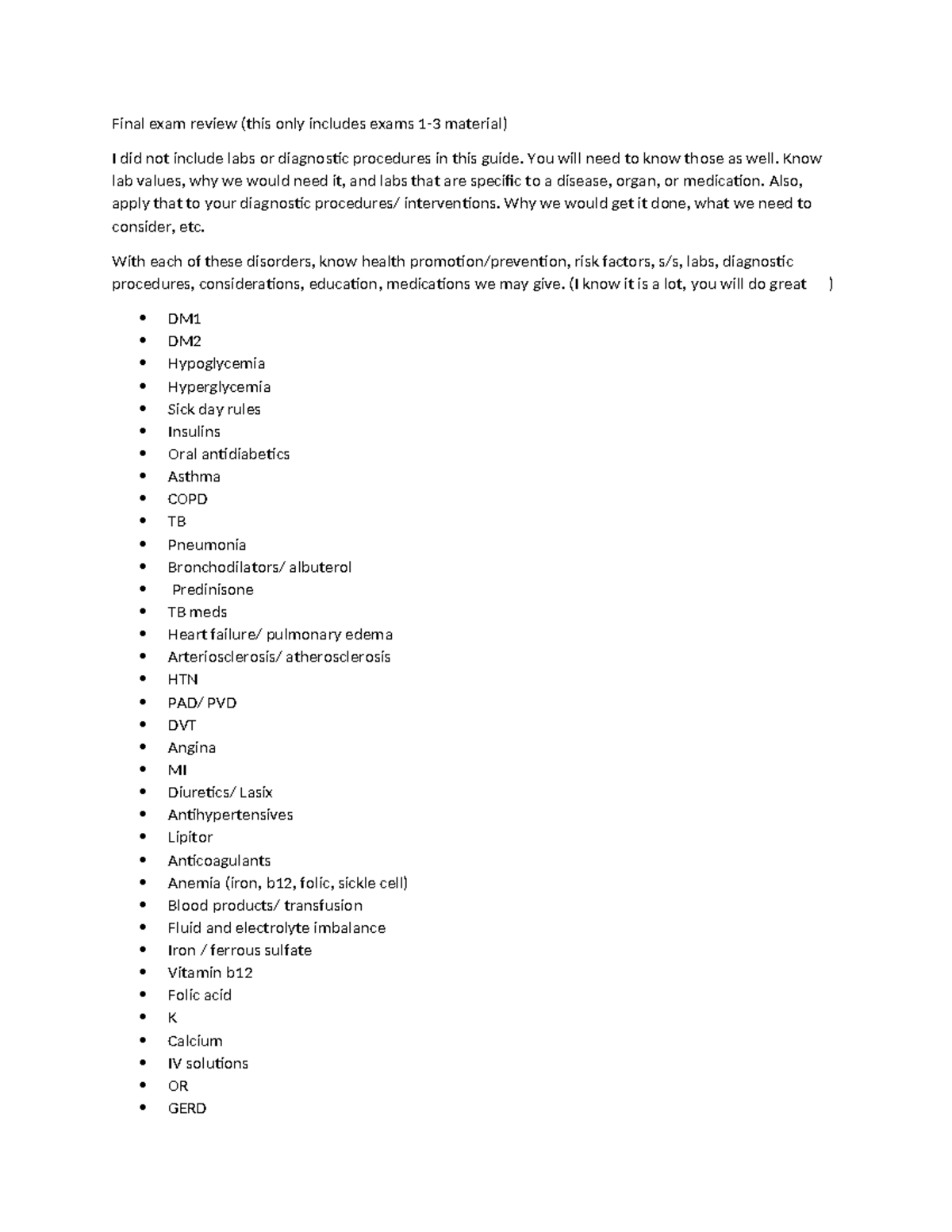 NUR 101 Final Exam Review: Key Topics from Exams 1-3 - Studocu