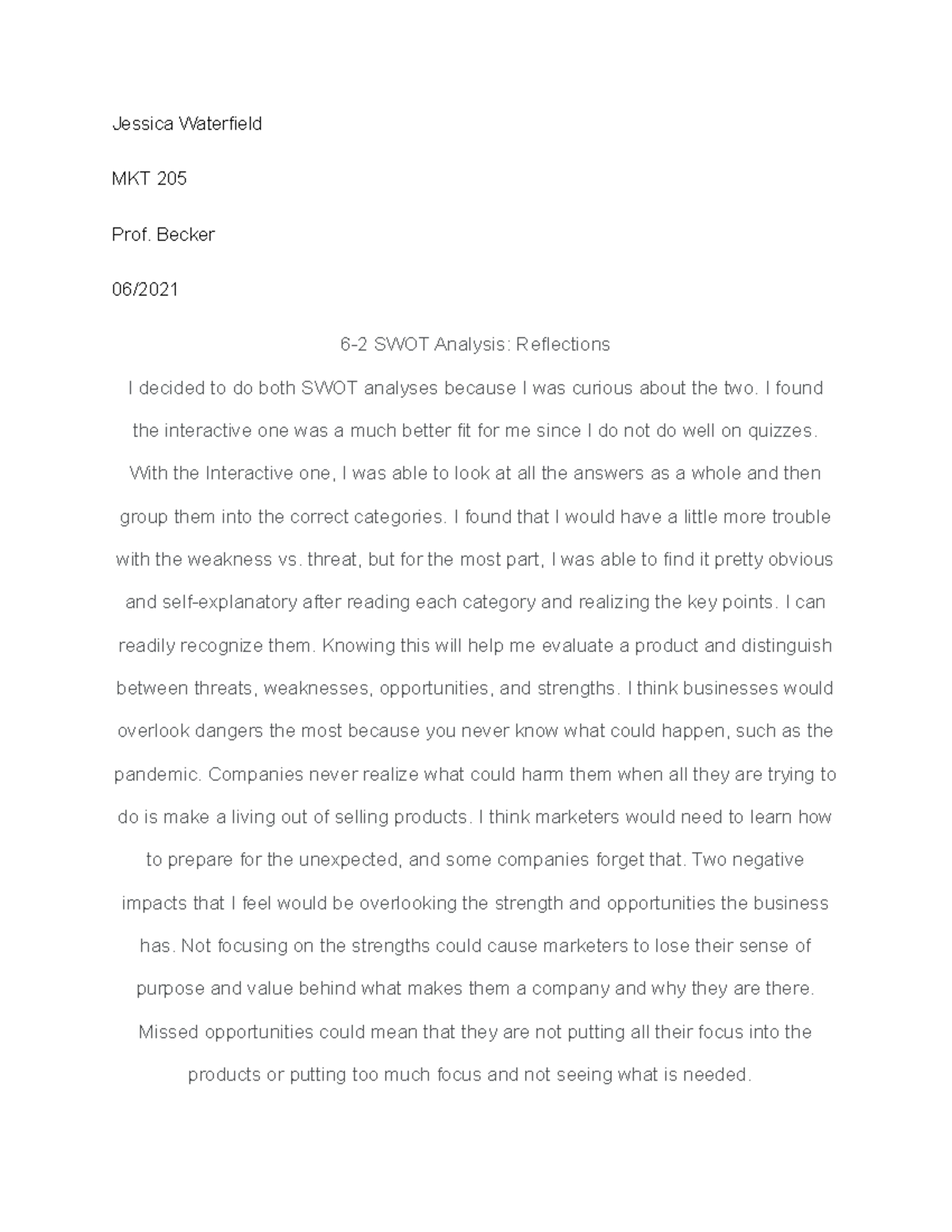 MKT 205: Reflections on SWOT Analysis - Interactive Approach Insights ...
