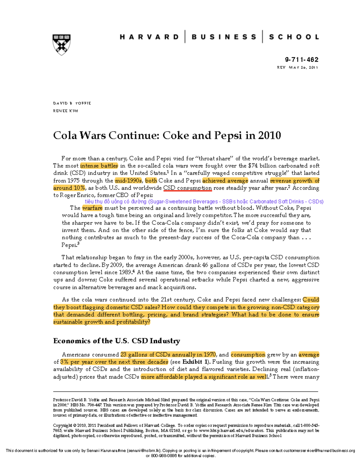Cola Wars Continue: Coke and Pepsi in 2010 - HBS Case Study - Studocu