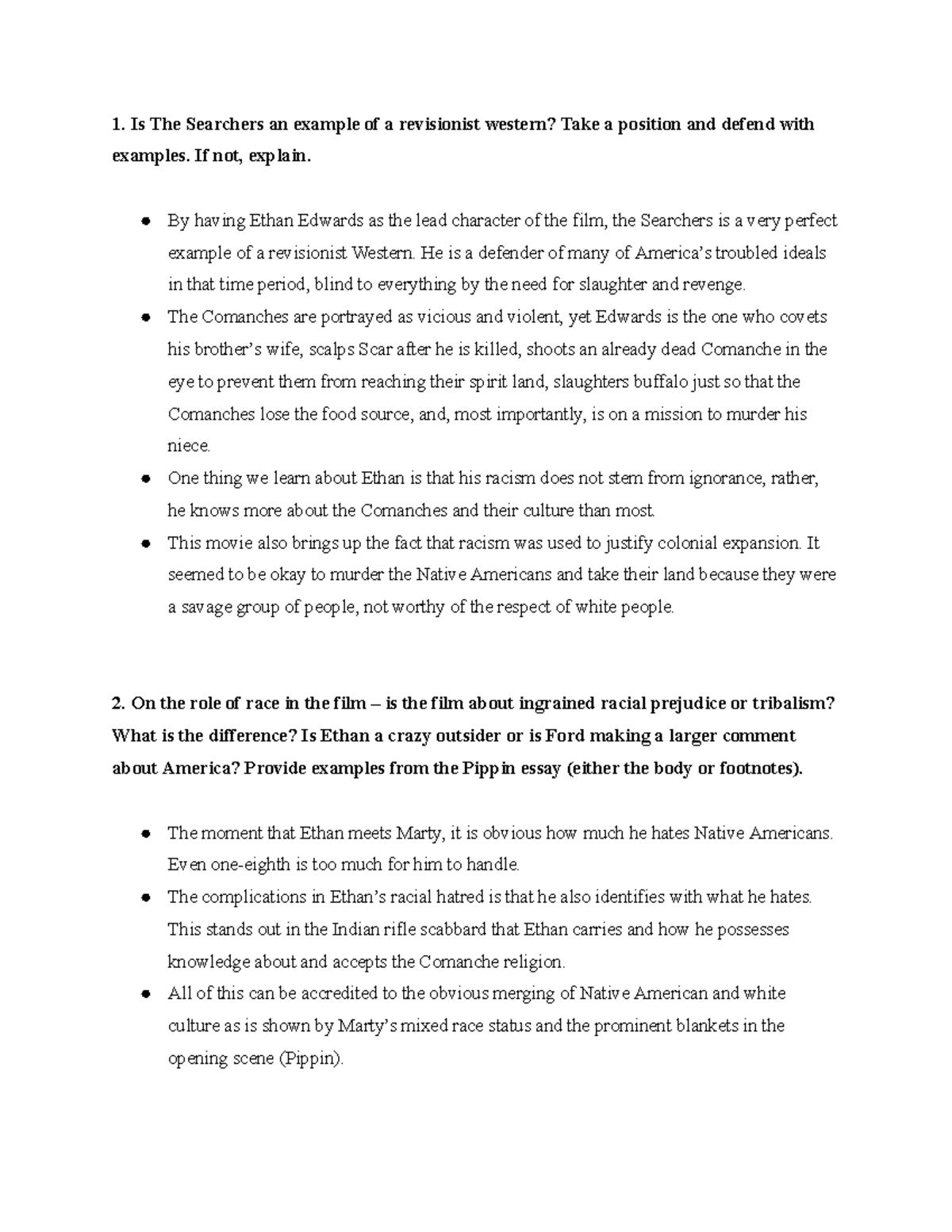Film Studies: The Searchers Seminar Analysis and Discussion Notes - Studocu
