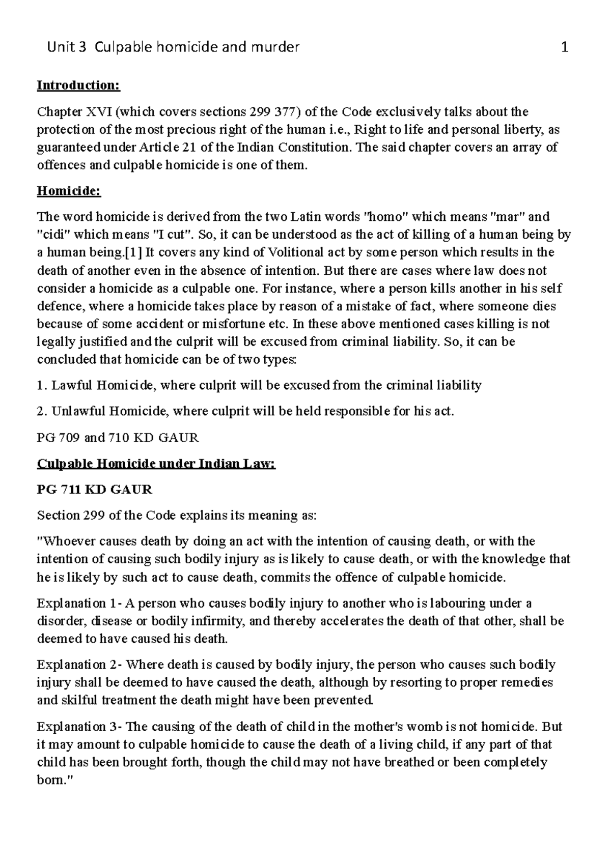 Culpable homicide and murder - Introduction: Chapter XVI (which covers ...
