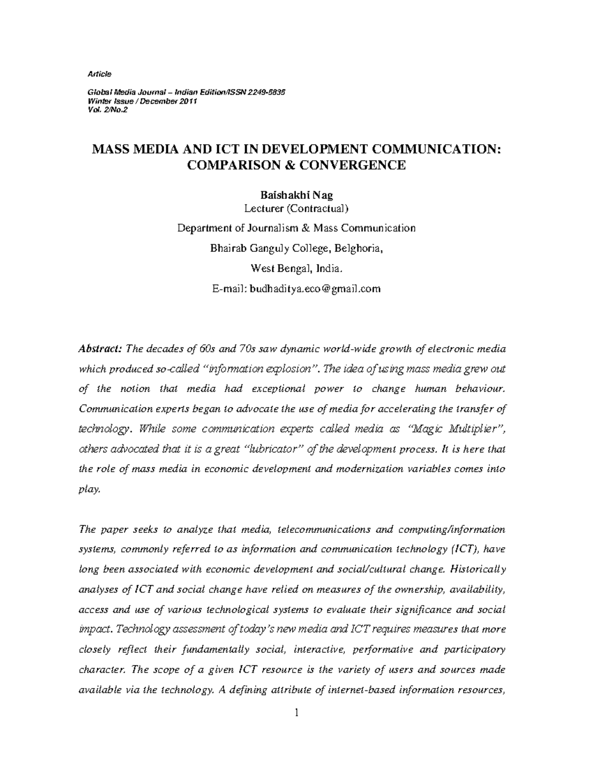 MASS Media AND ICT IN Development Communication - Article Global Media ...