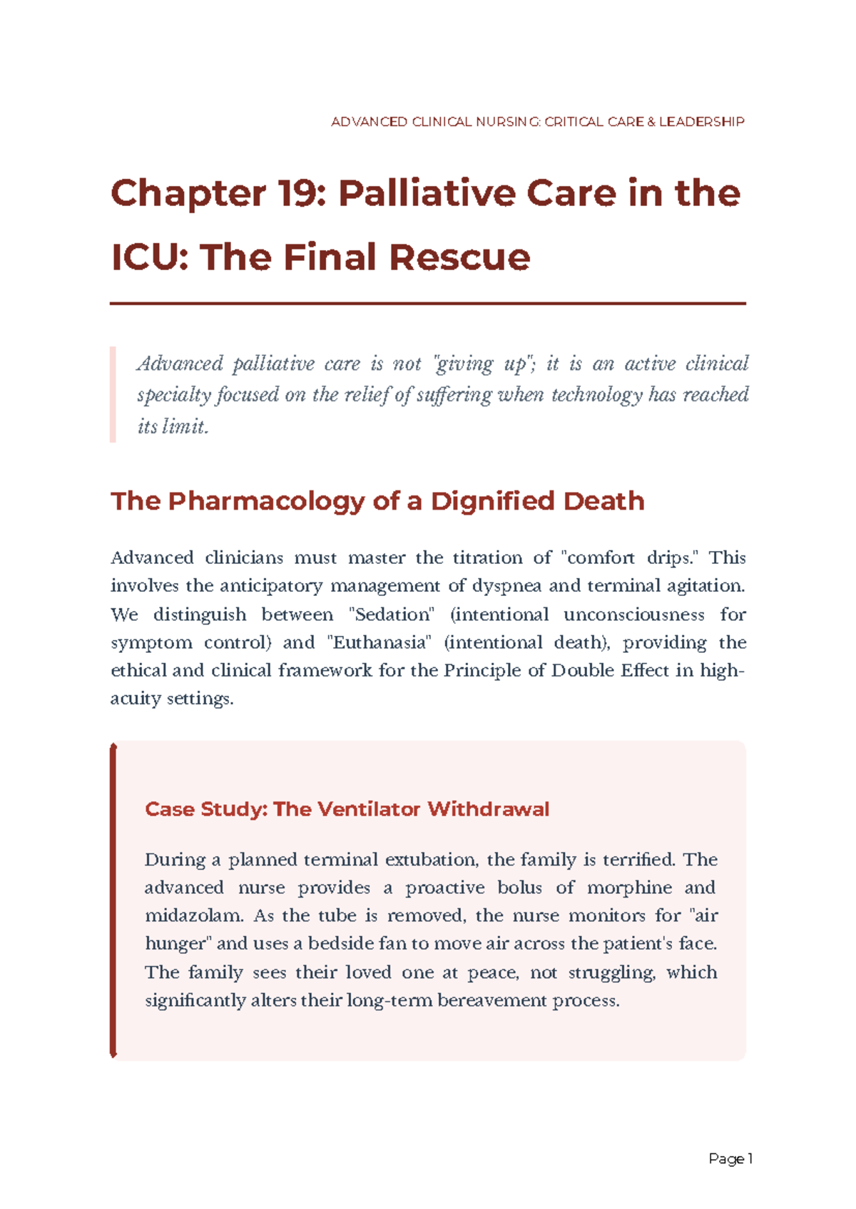 ADVANCED CLINICAL NURSING: CRITICAL CARE LEADERSHIP Chapter 19 ...