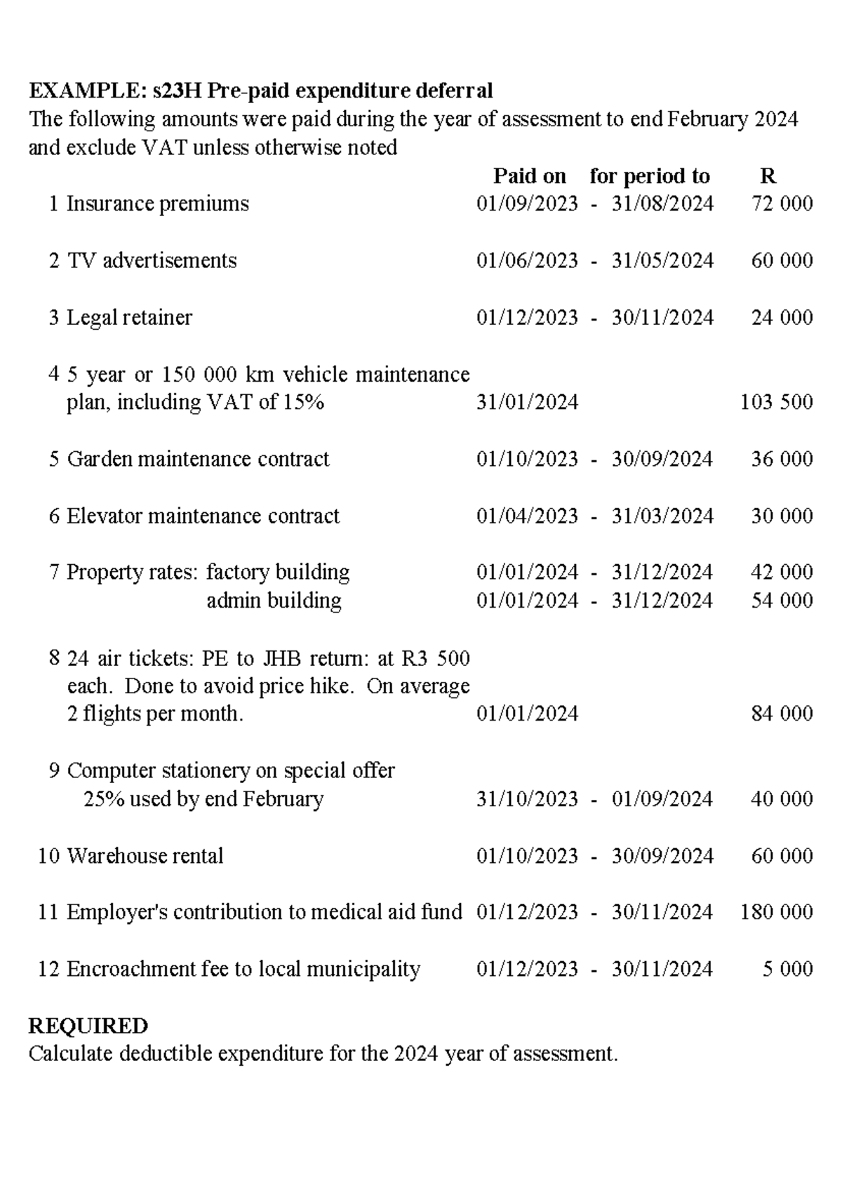 TAX 301 - 04: Pre-Paid Expenditure Calculation Example for 2024 - Studocu