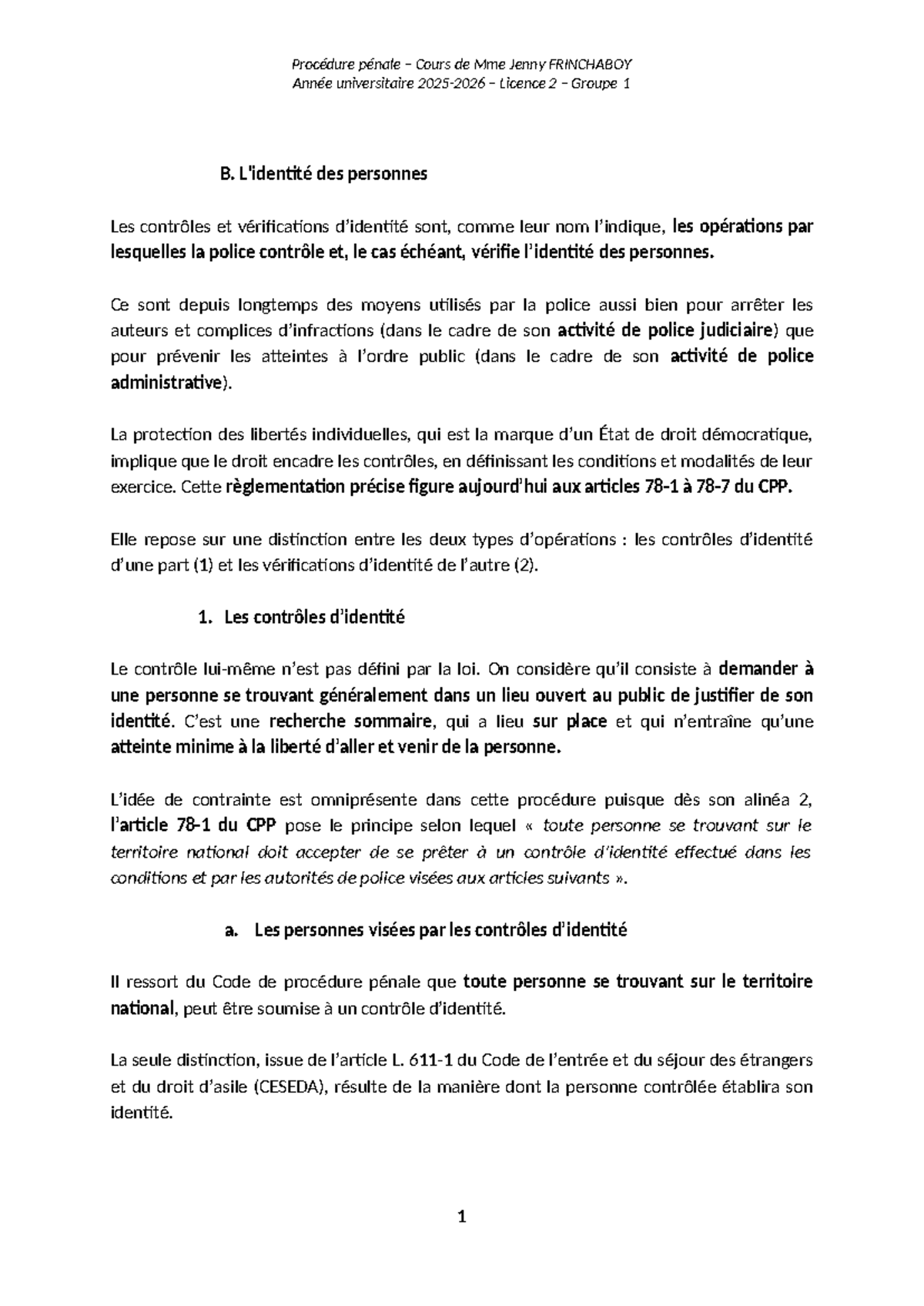 Cours de Procédure Pénale - Identité et Instruction (Licence 2) - Studocu