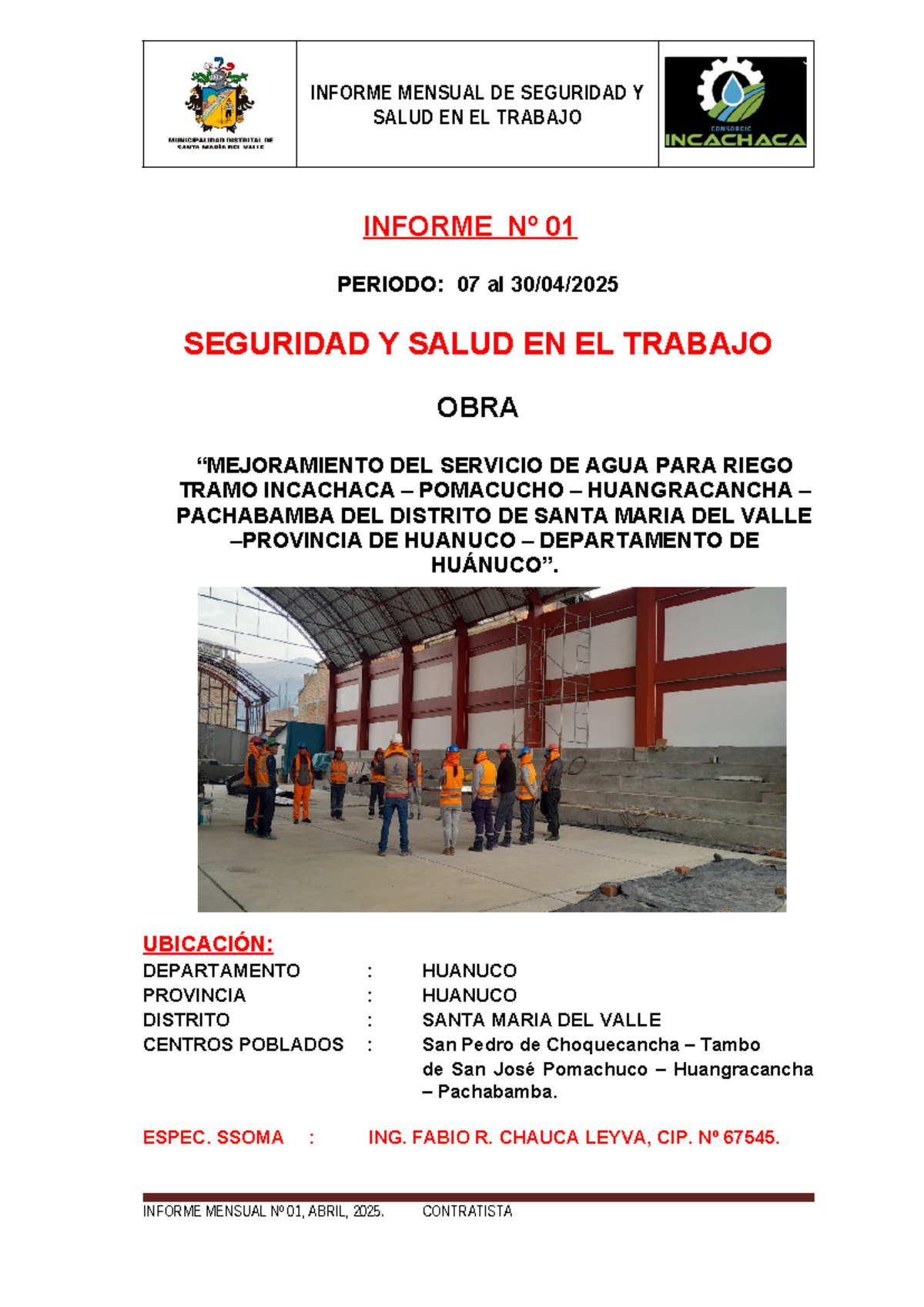 Informe mensual de seguridad y salud en el trabajo - abril 2025 - Studocu
