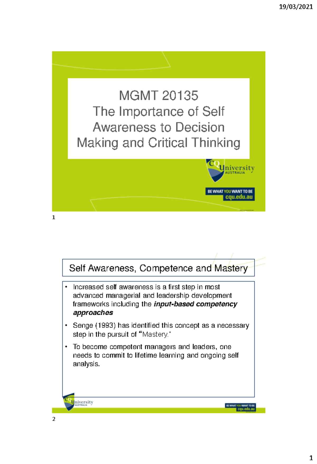 Lecture - WK 3 - practice materials - MGMT 20135 The Importance of Self ...