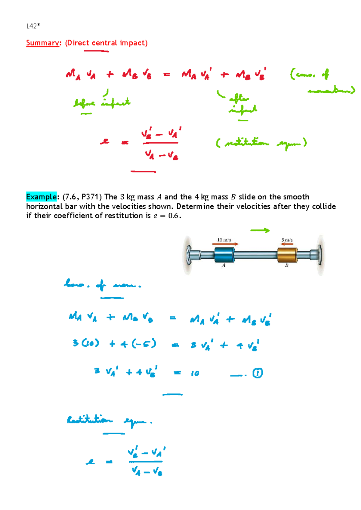 L42 - Summary of Direct Central Impact Examples and Angular Momentum ...