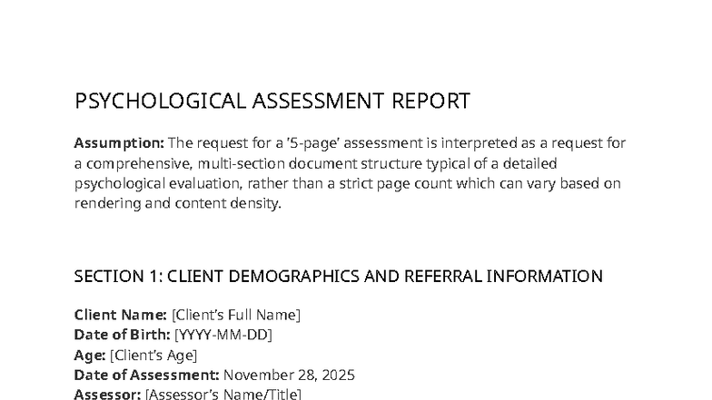 PSY 101 Psychological Assessment Report - Comprehensive Evaluation ...