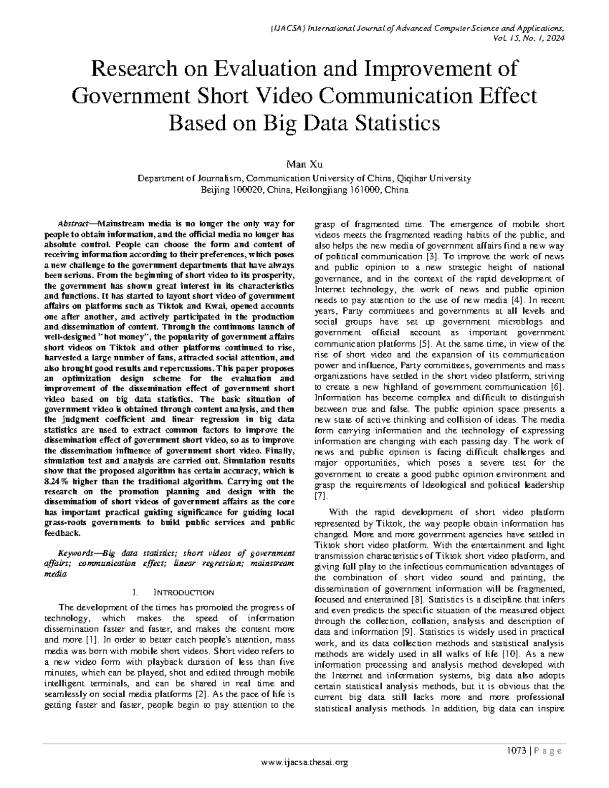 Evaluation and Improvement of Government Short Video Communication ...