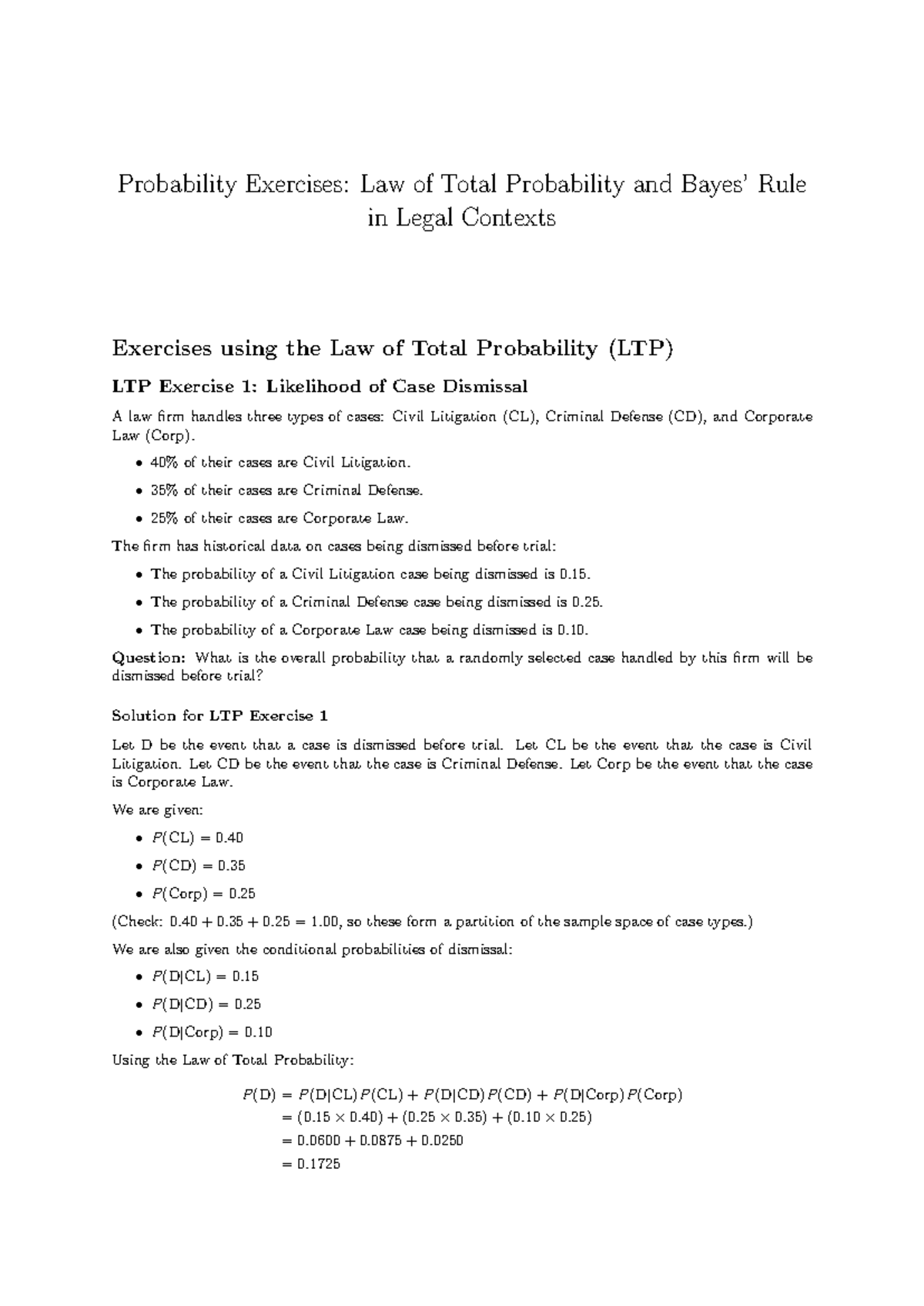 LTP and Bayes' Rules Exercises: Law of Total Probability and ...