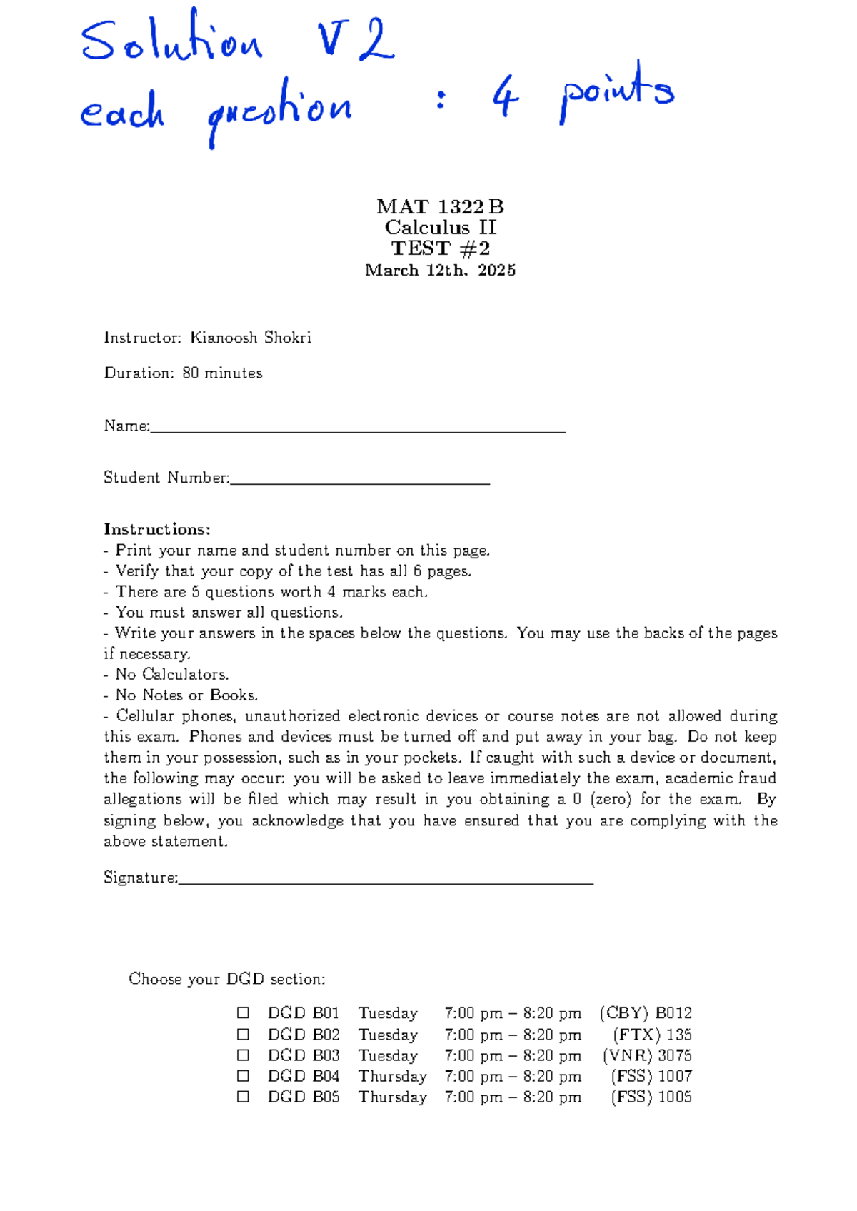 MAT 1322 B Calculus II test 2 version 2 March 12th, 2025 - Studocu