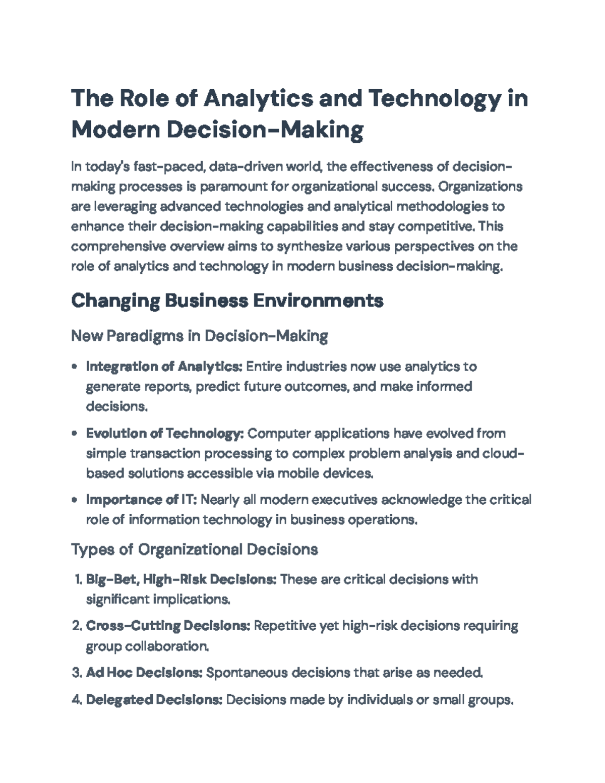 The Role of Analytics and Technology in Modern Decision-Making ...