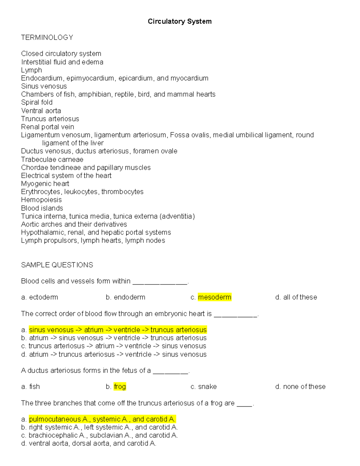 Circulatory System - Exam 3 Review Questions and Answers - Studocu
